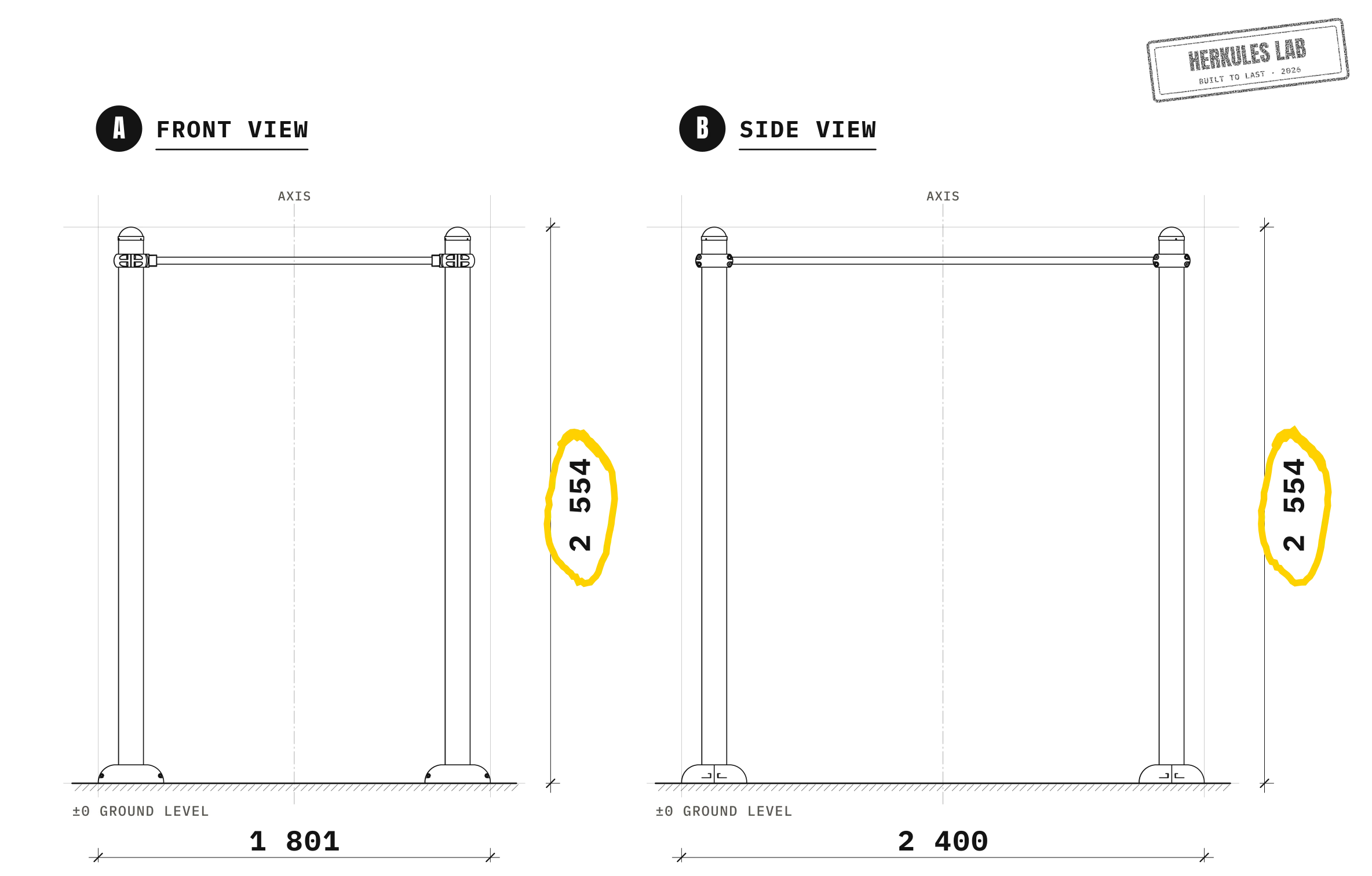 Outdoor monkey bridge - Street Workout — Dimensioned drawing