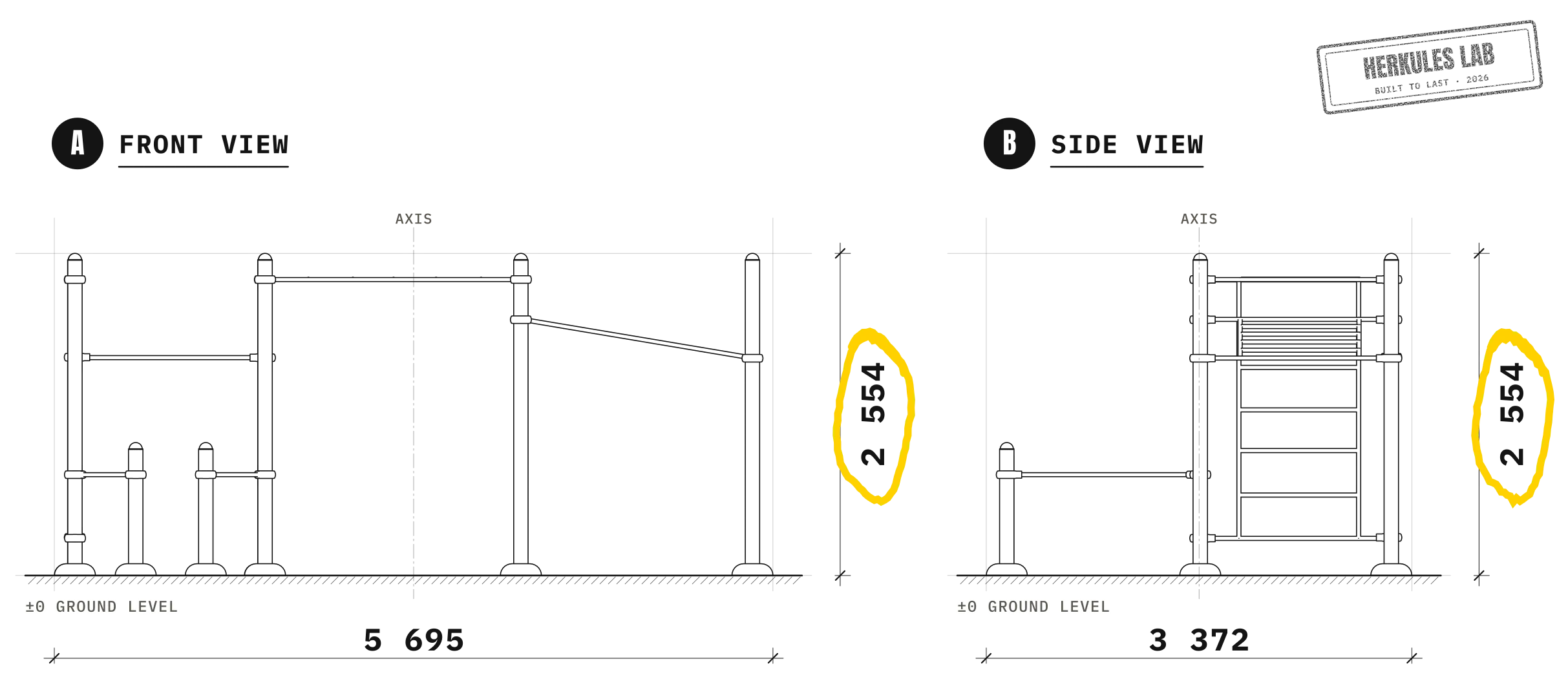 Station PMR - Street Workout stations — Dimensioned drawing