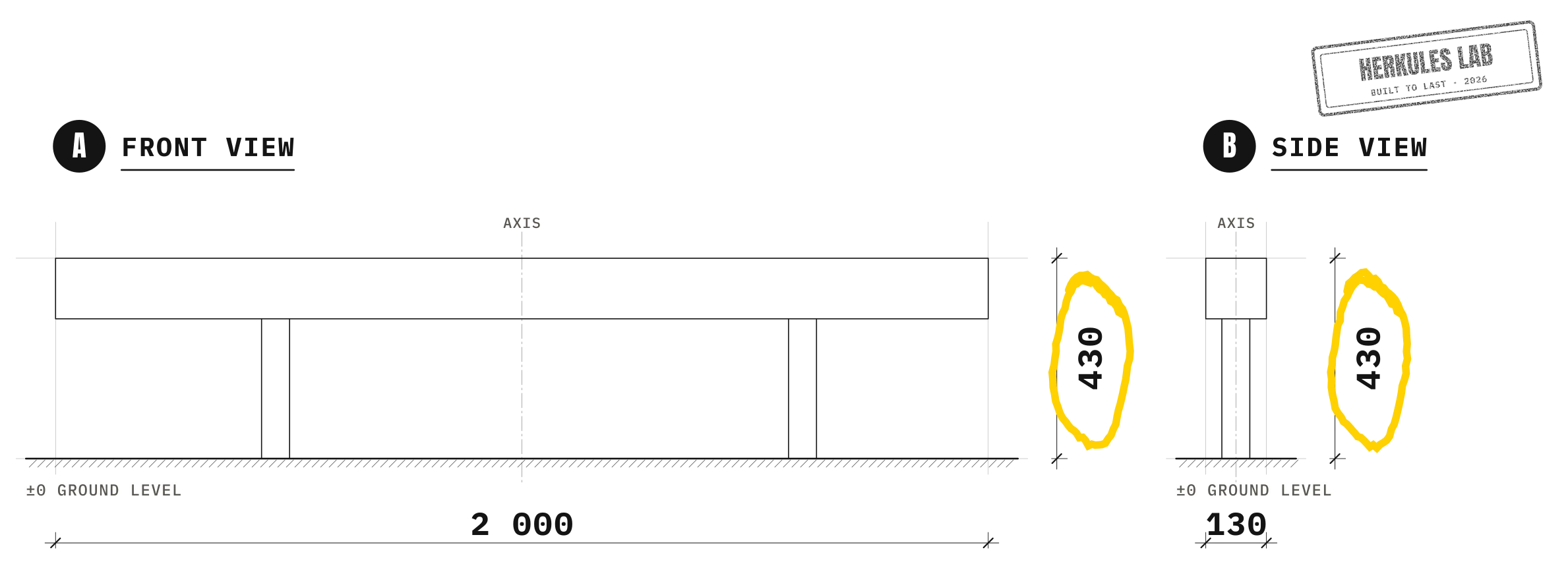 Beam - Street Workout stations — Dimensioned drawing