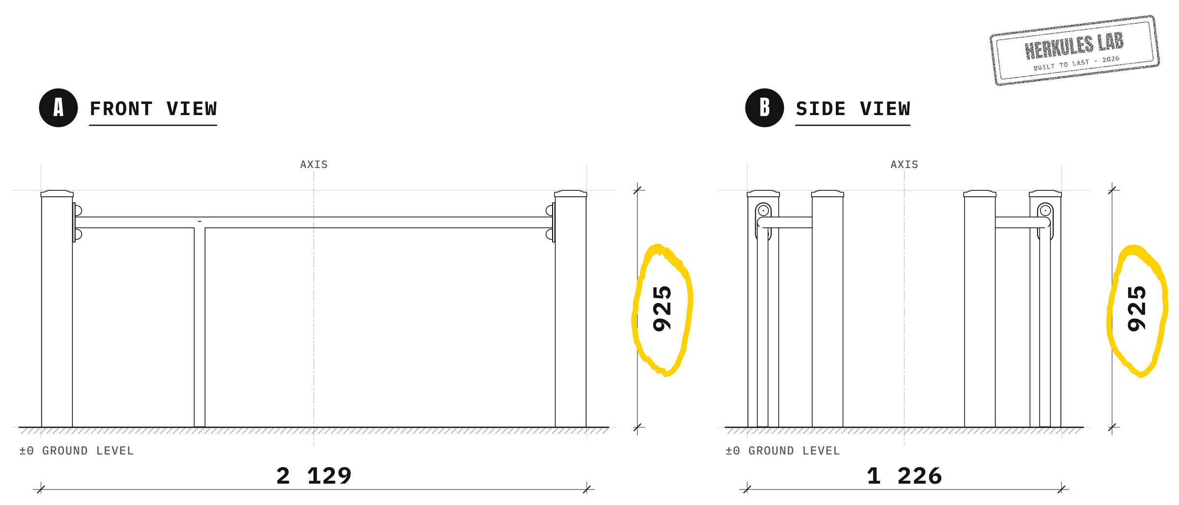 PMR Parallel Bars - Street Workout stations — Dimensioned drawing