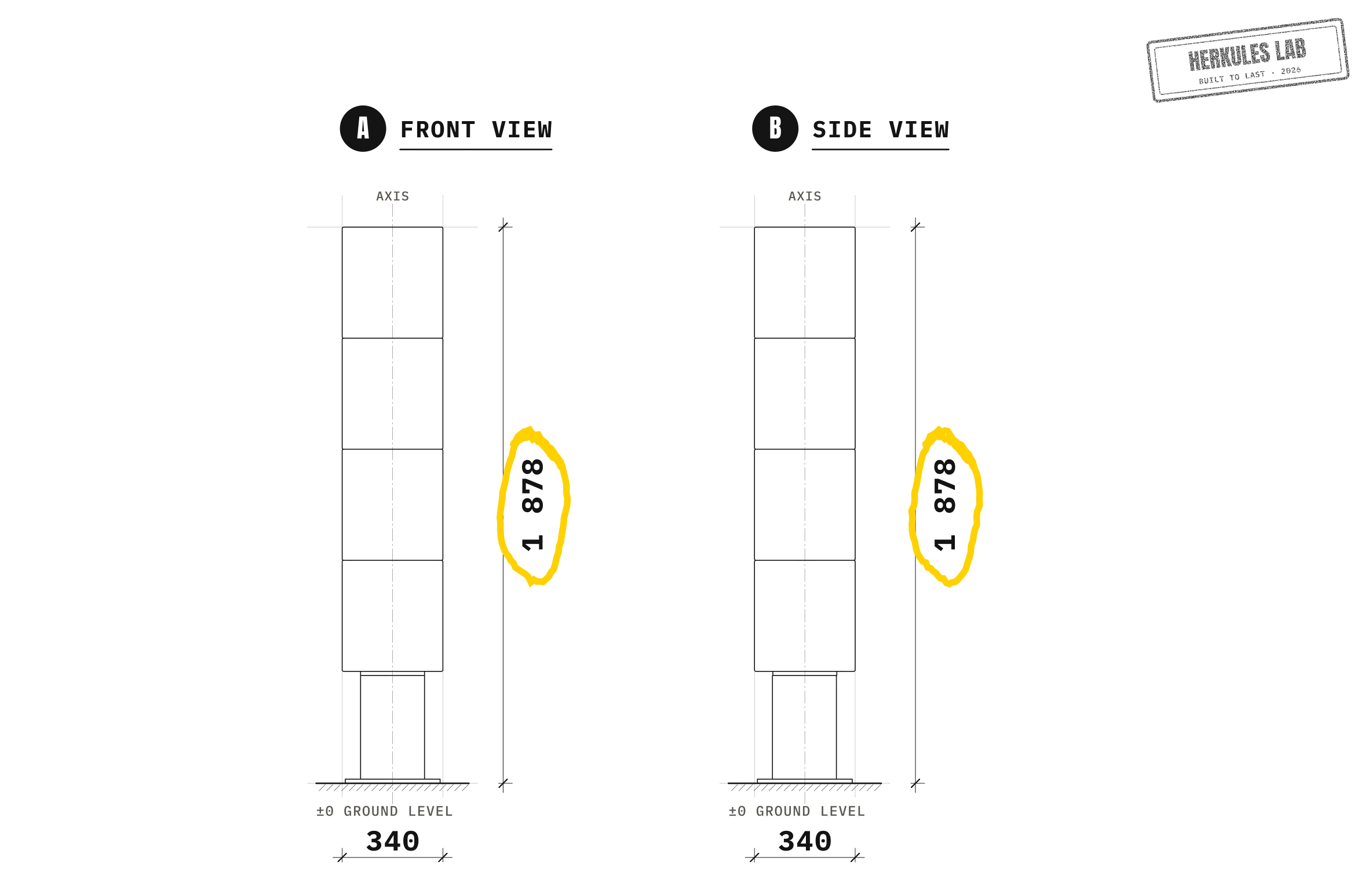 Kickbox - Street Workout stations — Dimensioned drawing