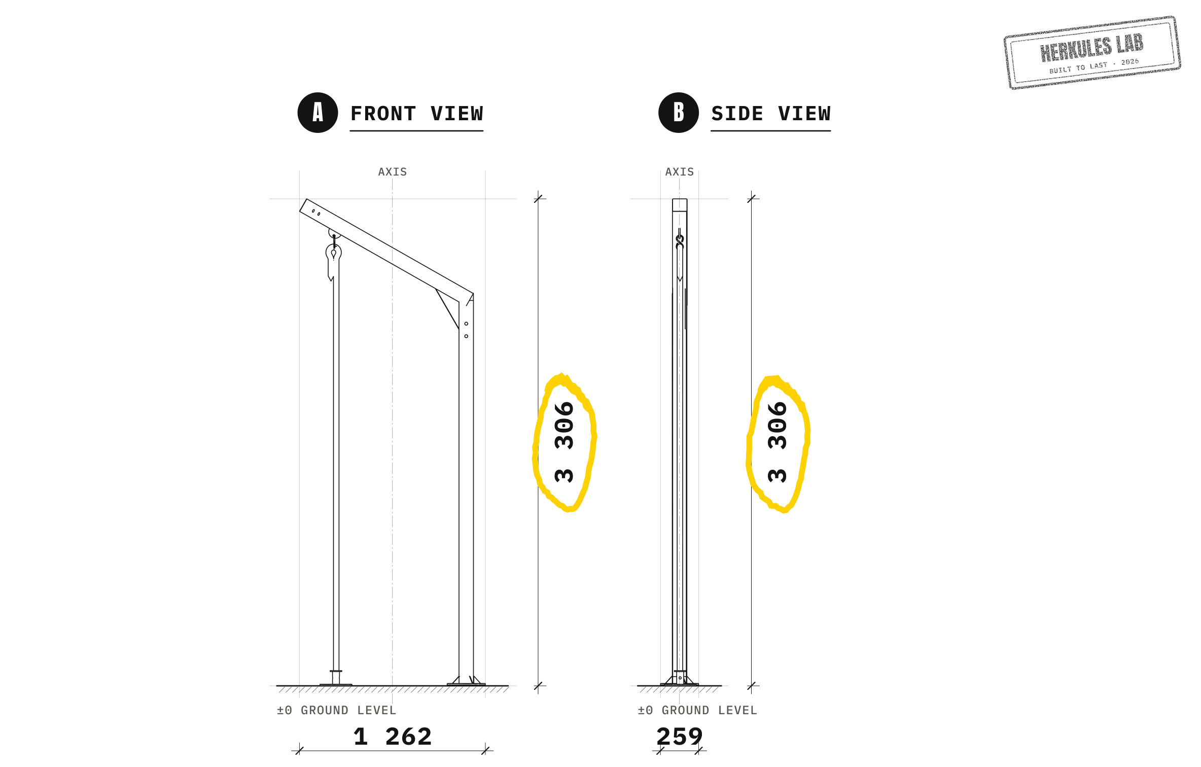 Climbing rope - Street Workout stations — Dimensioned drawing