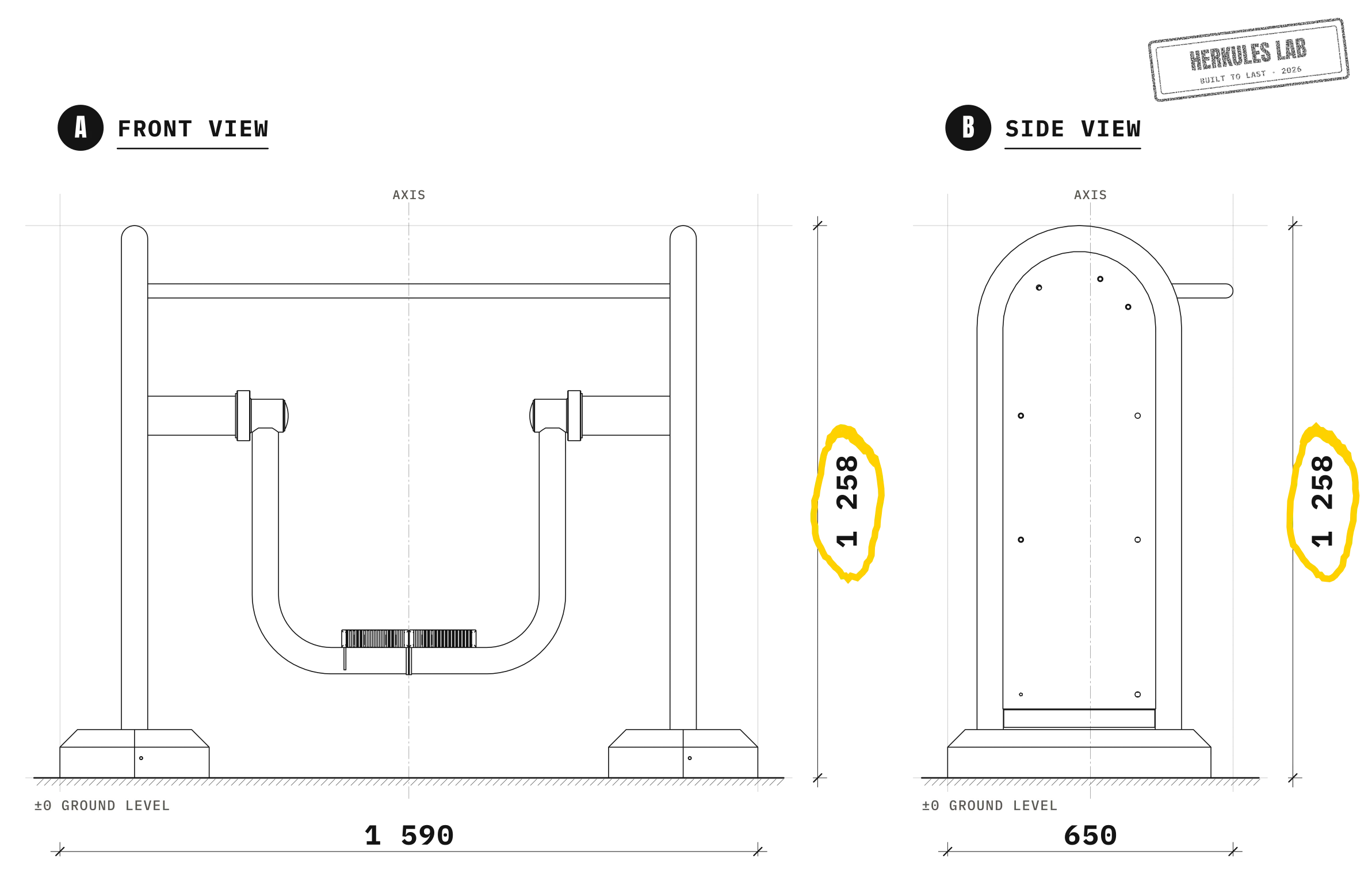 Walker - Children's fitness equipment — Dimensioned drawing