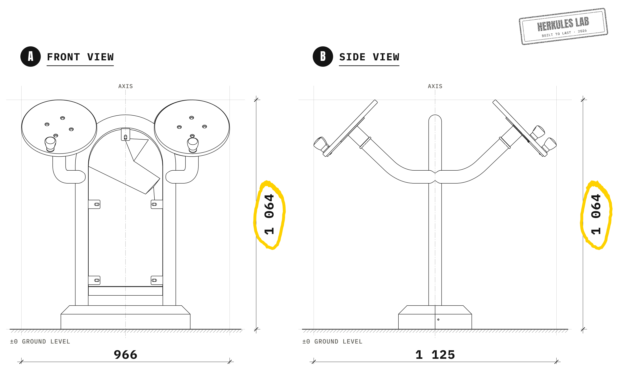 Tai Chi - Children's fitness equipment — Dimensioned drawing