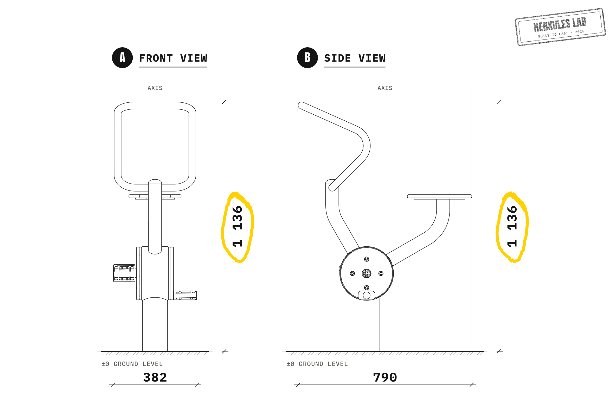 Bikes - Children's fitness equipment — Dimensioned drawing