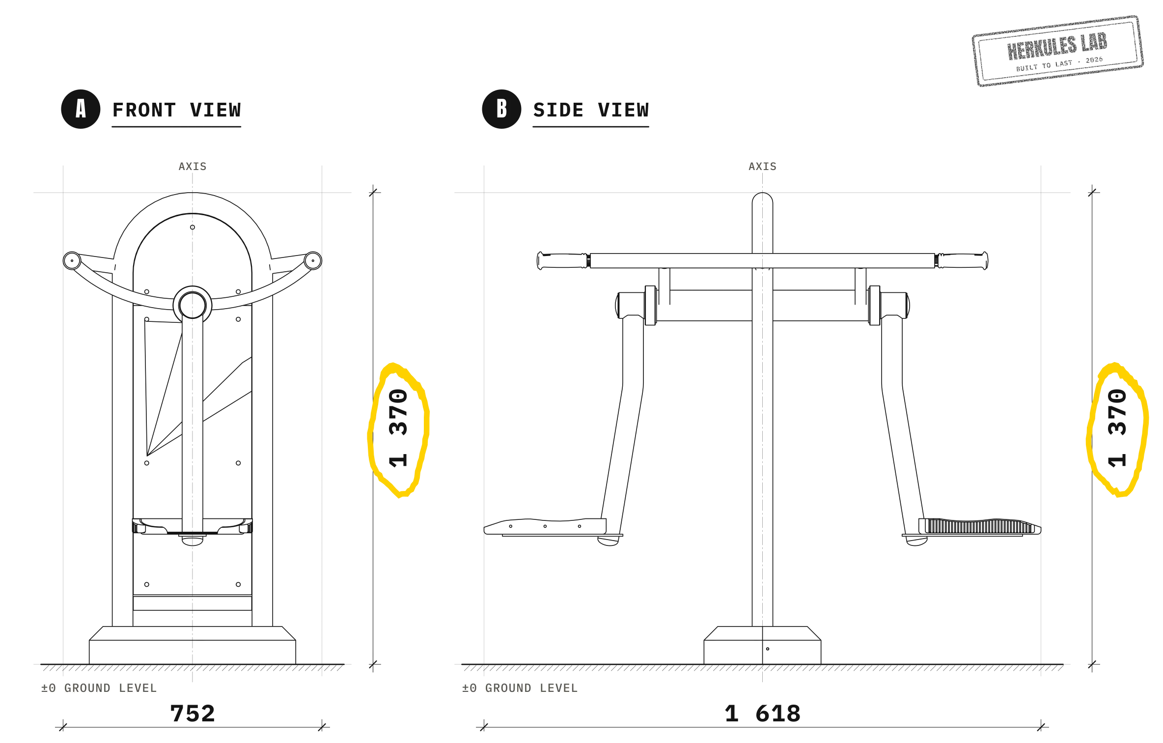 Surfeur - Children's fitness equipment — Dimensioned drawing