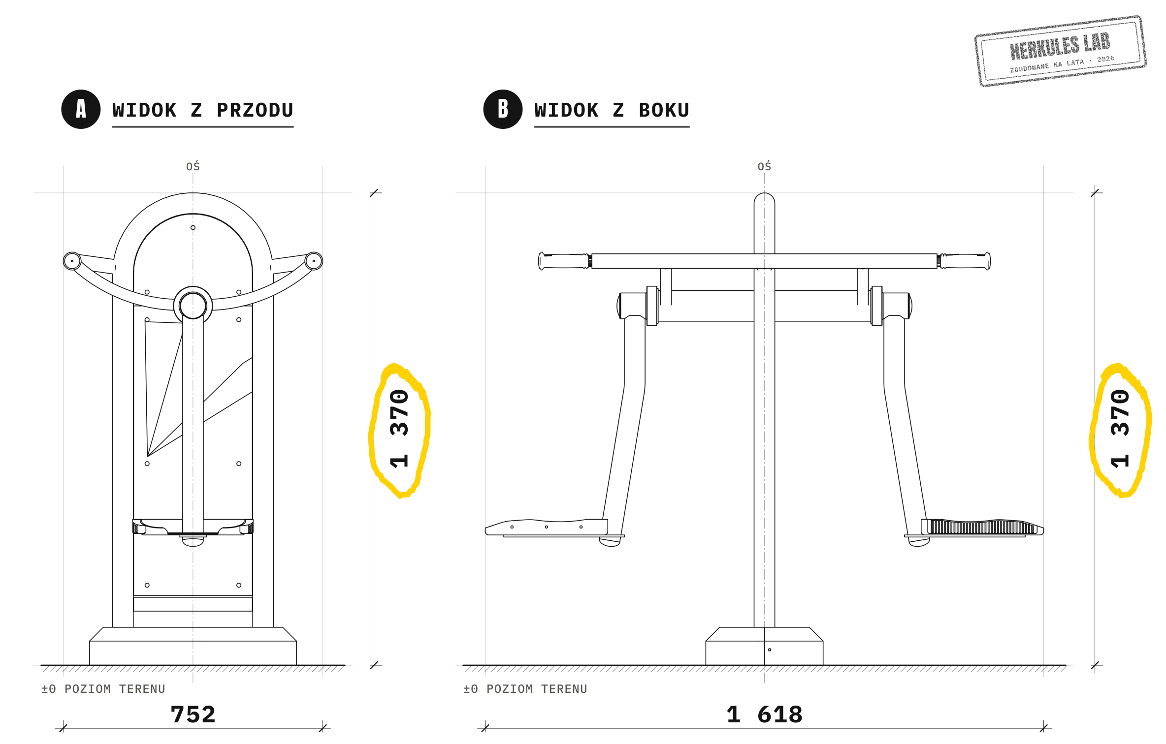 Wahadło - Sprzęt fitness dla dzieci — Rysunek wymiarowy