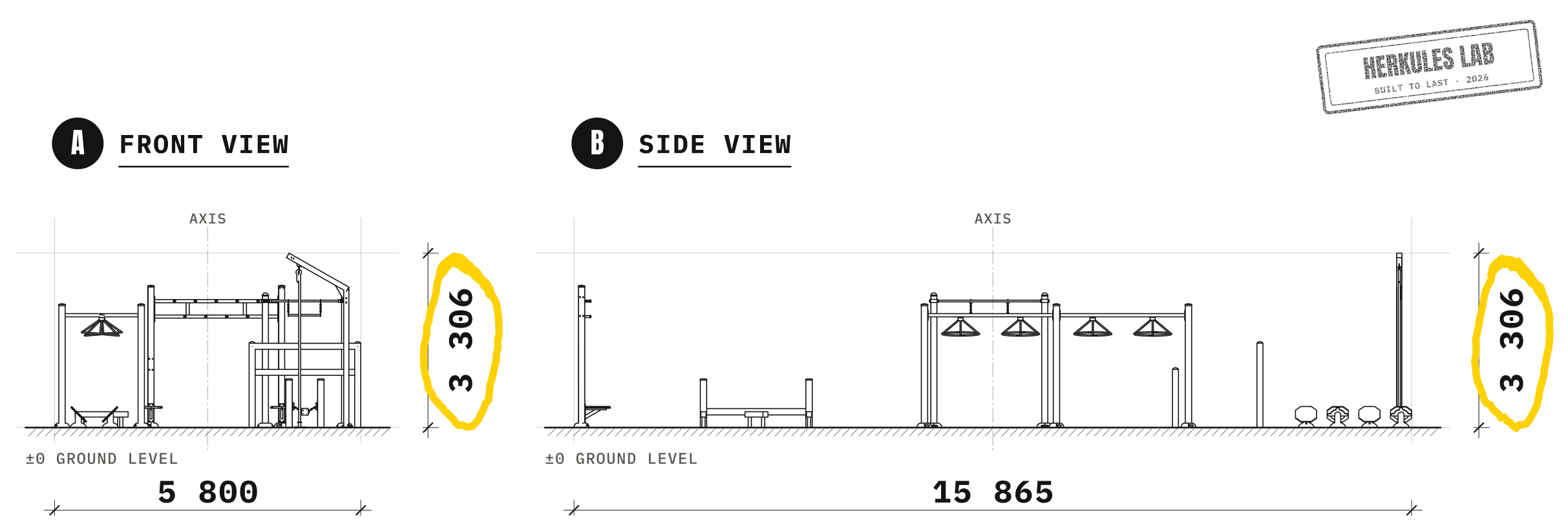 Complete Ninja Course - Outdoor Ninja Course — Dimensioned drawing