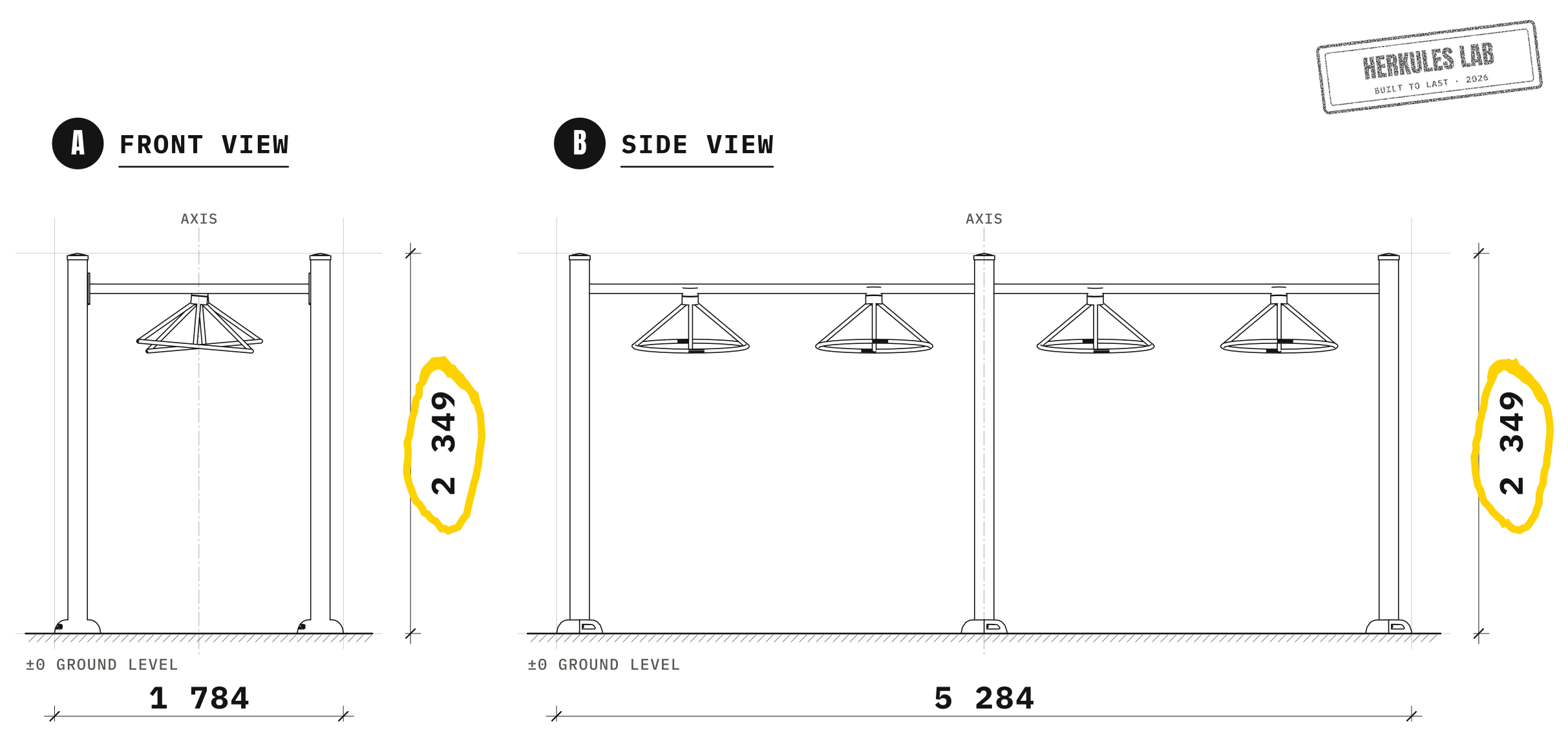 Passage de Roues - Outdoor Ninja Course — Dimensioned drawing