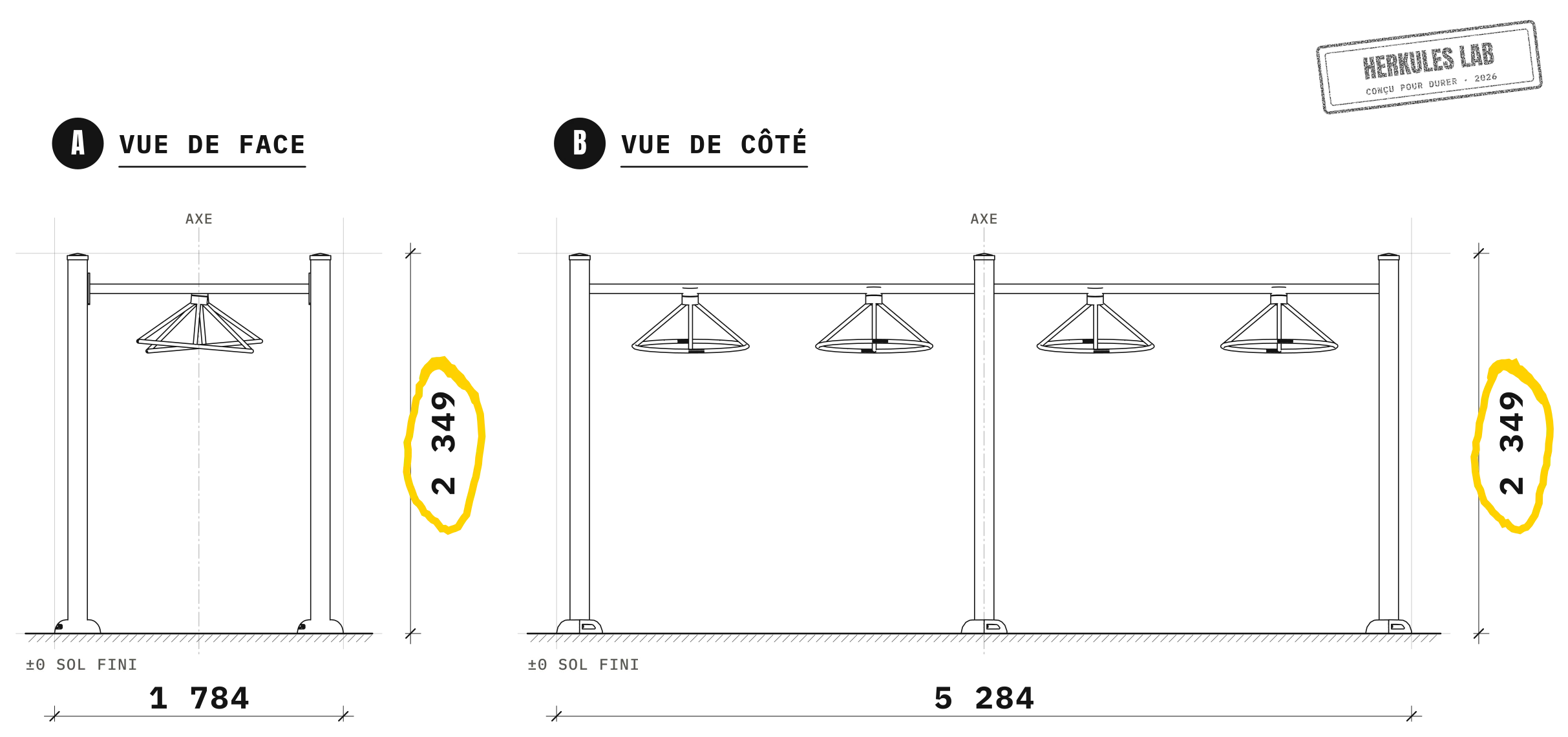 Passage de Roues - Parcours Ninja Extérieur — Plan coté