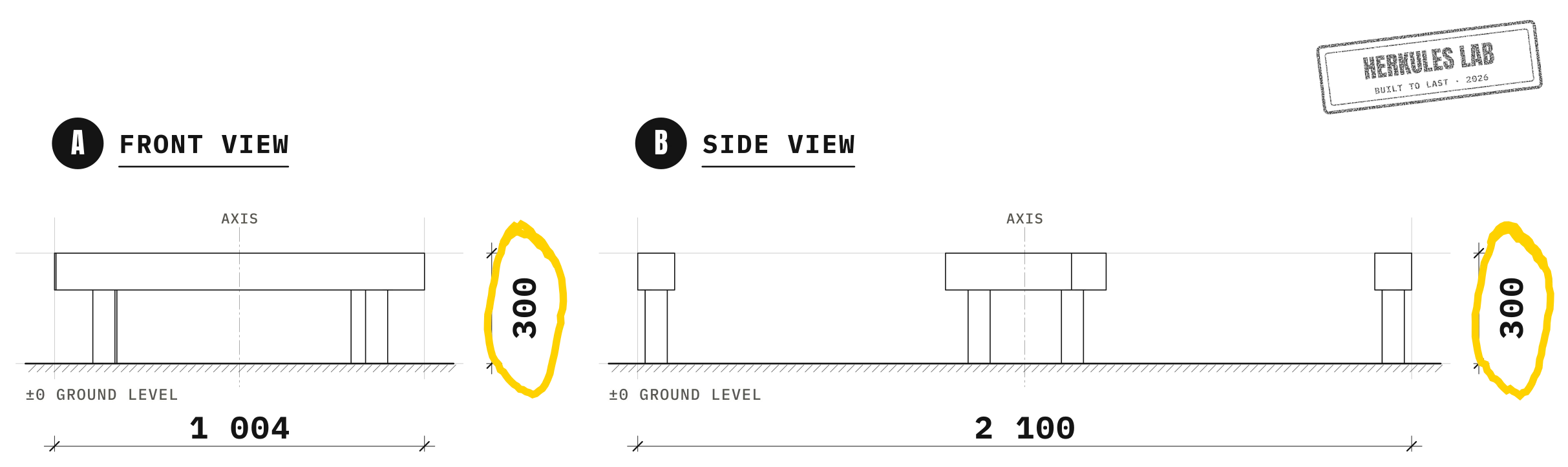 Triple Beams - Outdoor Ninja Course — Dimensioned drawing