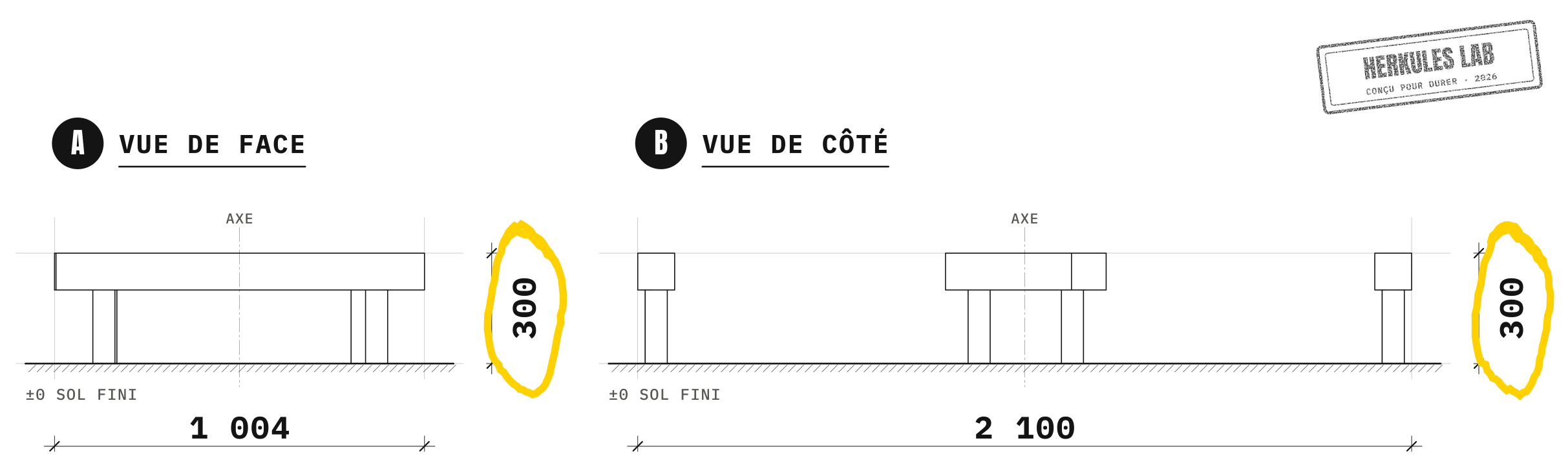 Triples Poutres - Parcours Ninja Extérieur — Plan coté