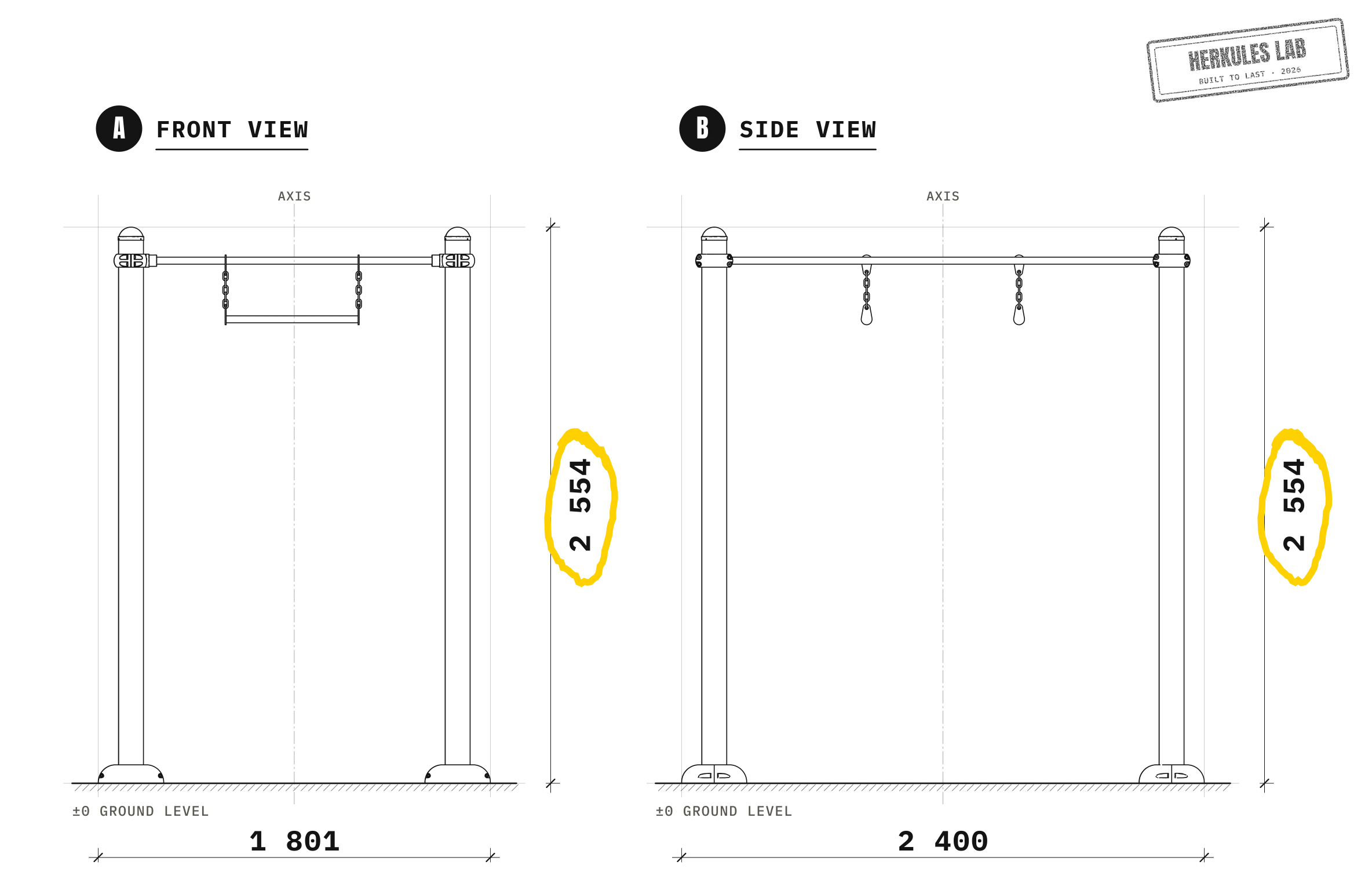 Ninja Bars - Outdoor Ninja Course — Dimensioned drawing