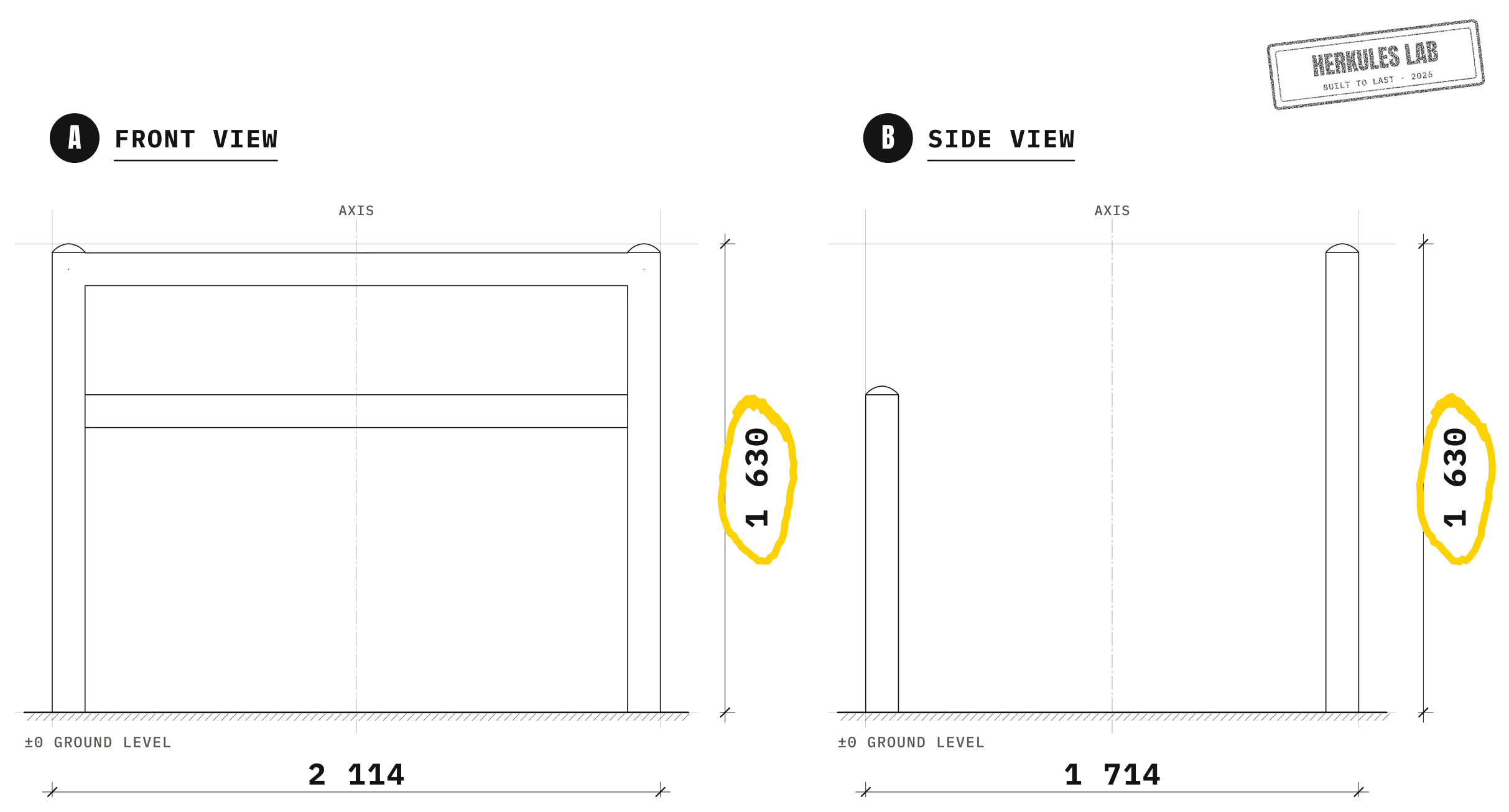 Over-Under Beam - Outdoor Ninja Course — Dimensioned drawing