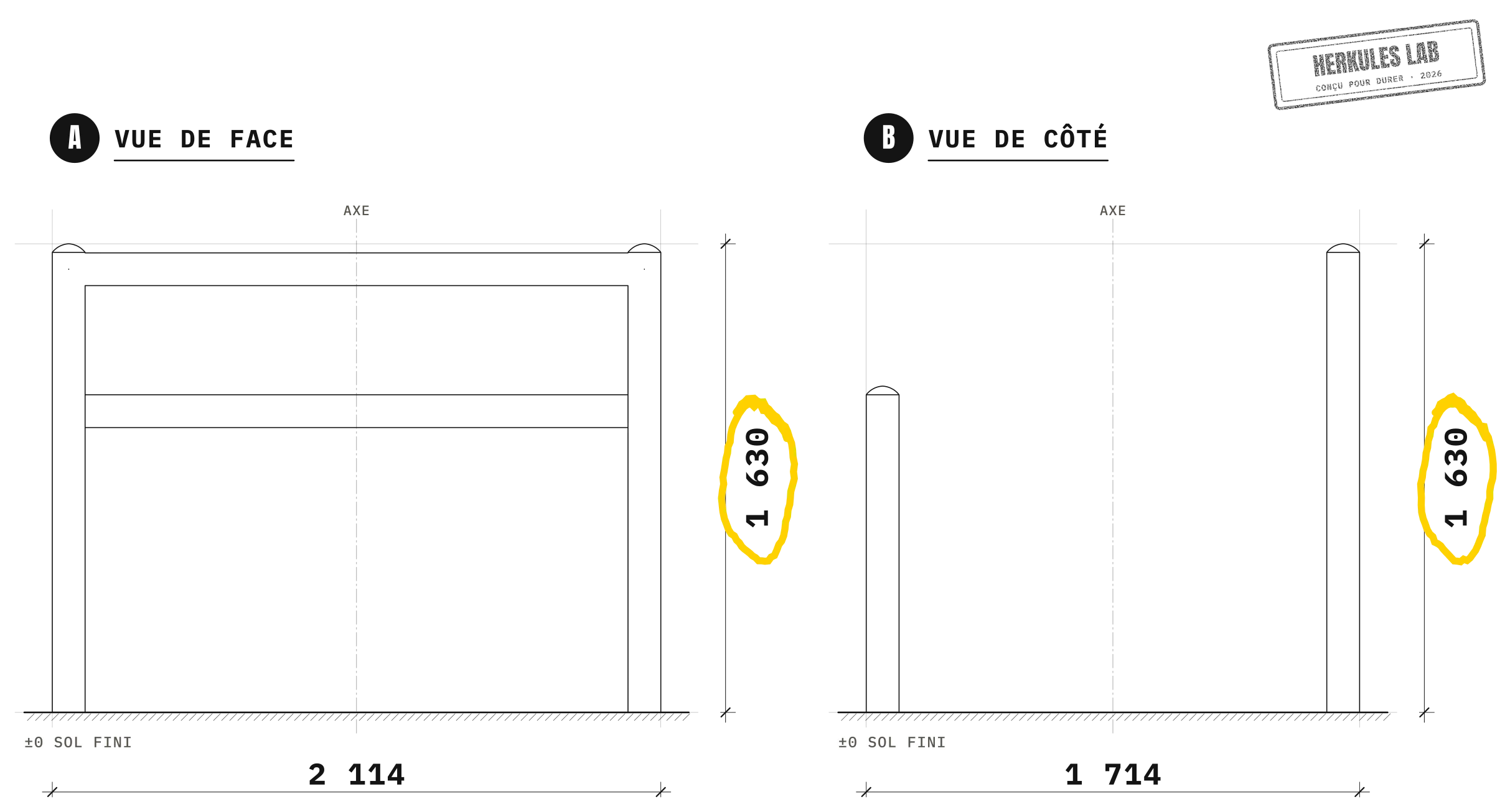 Poutre Dessus Dessous - Parcours Ninja Extérieur — Plan coté