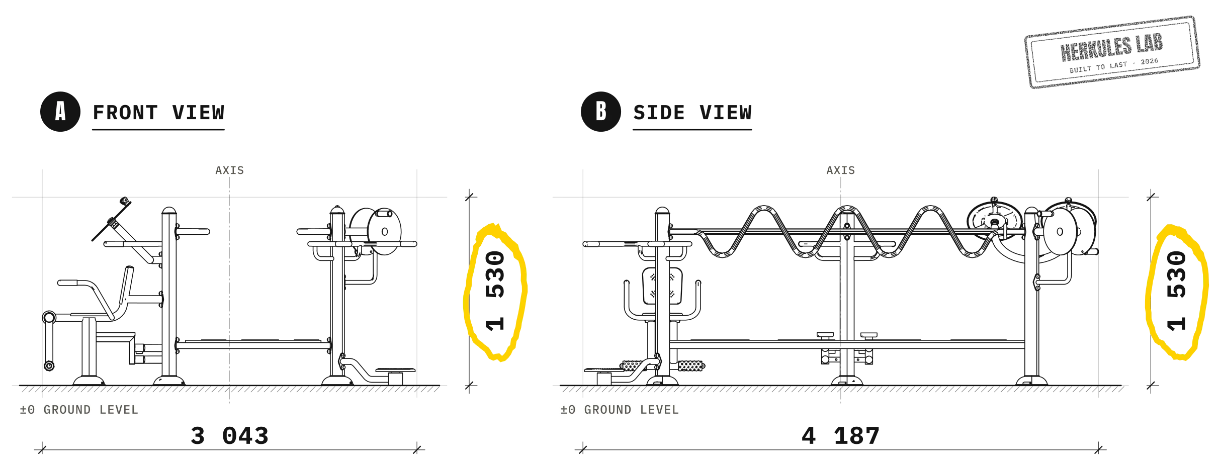 Mobility Station - Senior Health and Fitness / PRM — Dimensioned drawing