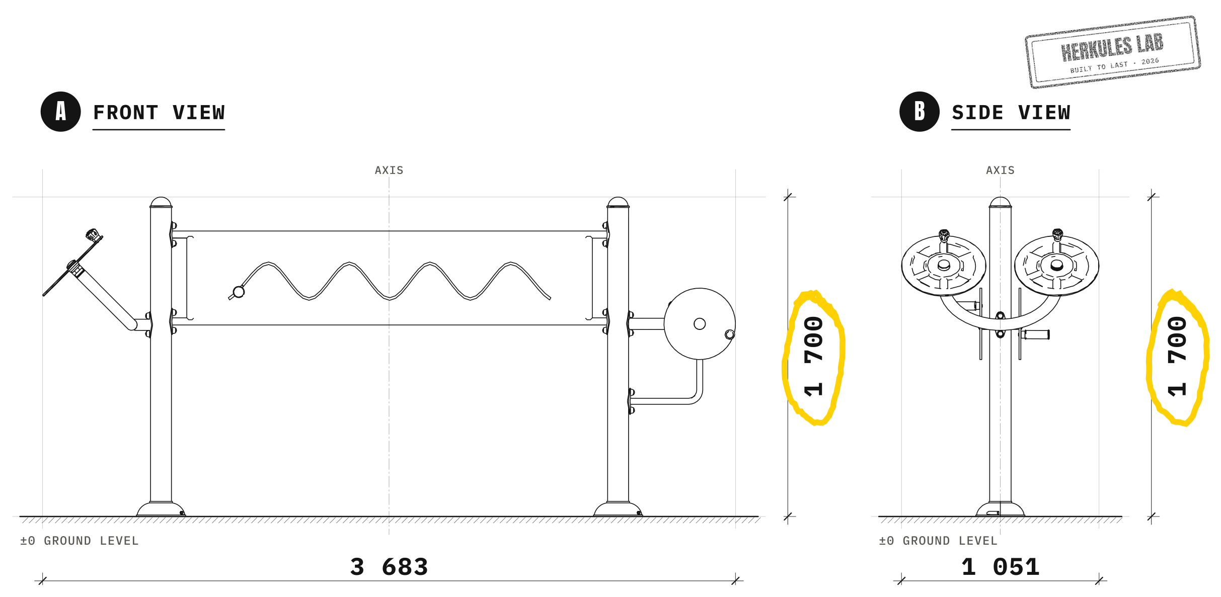 Arm Station - Senior / PRM Health Fitness — Dimensioned drawing