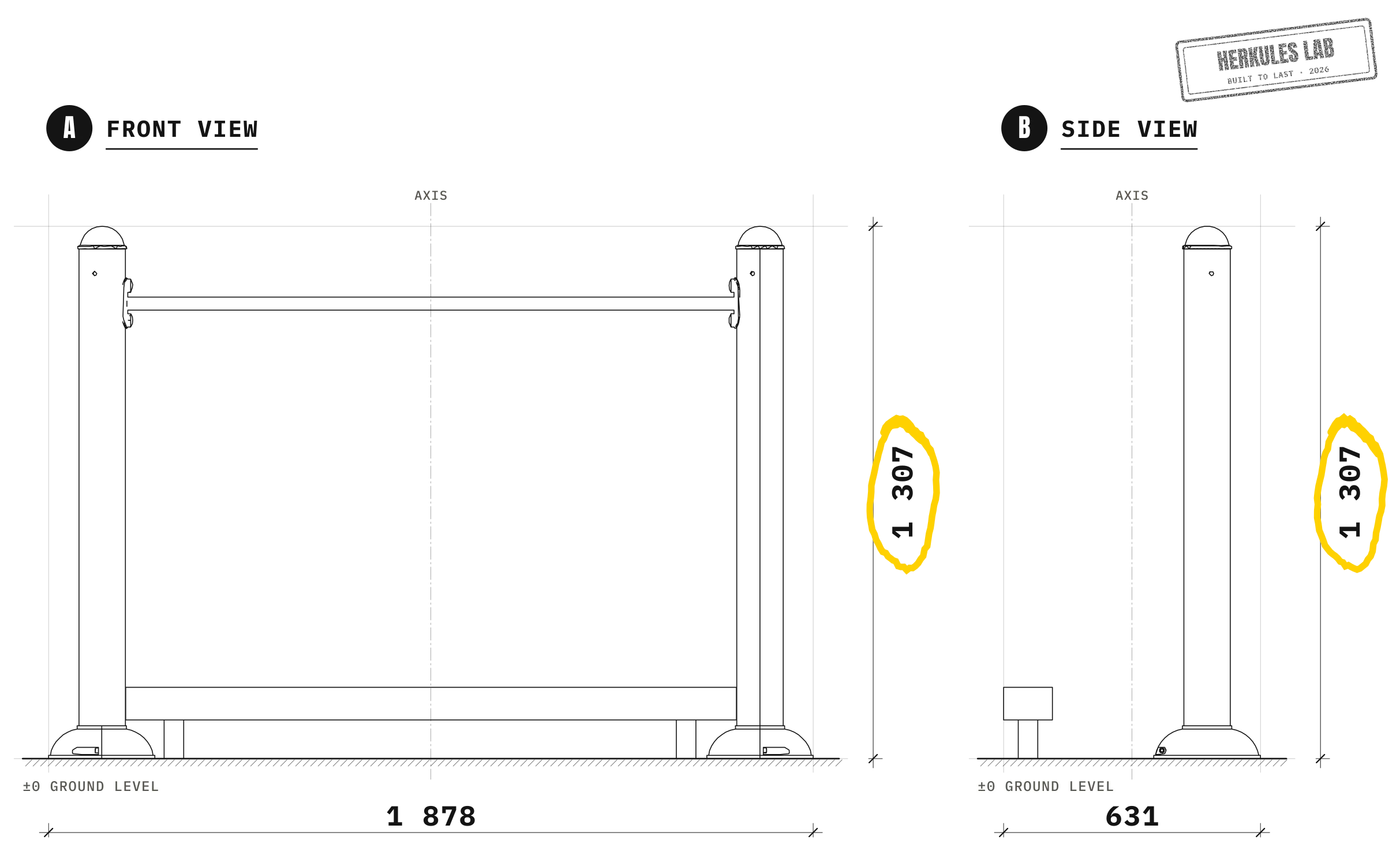 Balance Beam — Dimensioned drawing