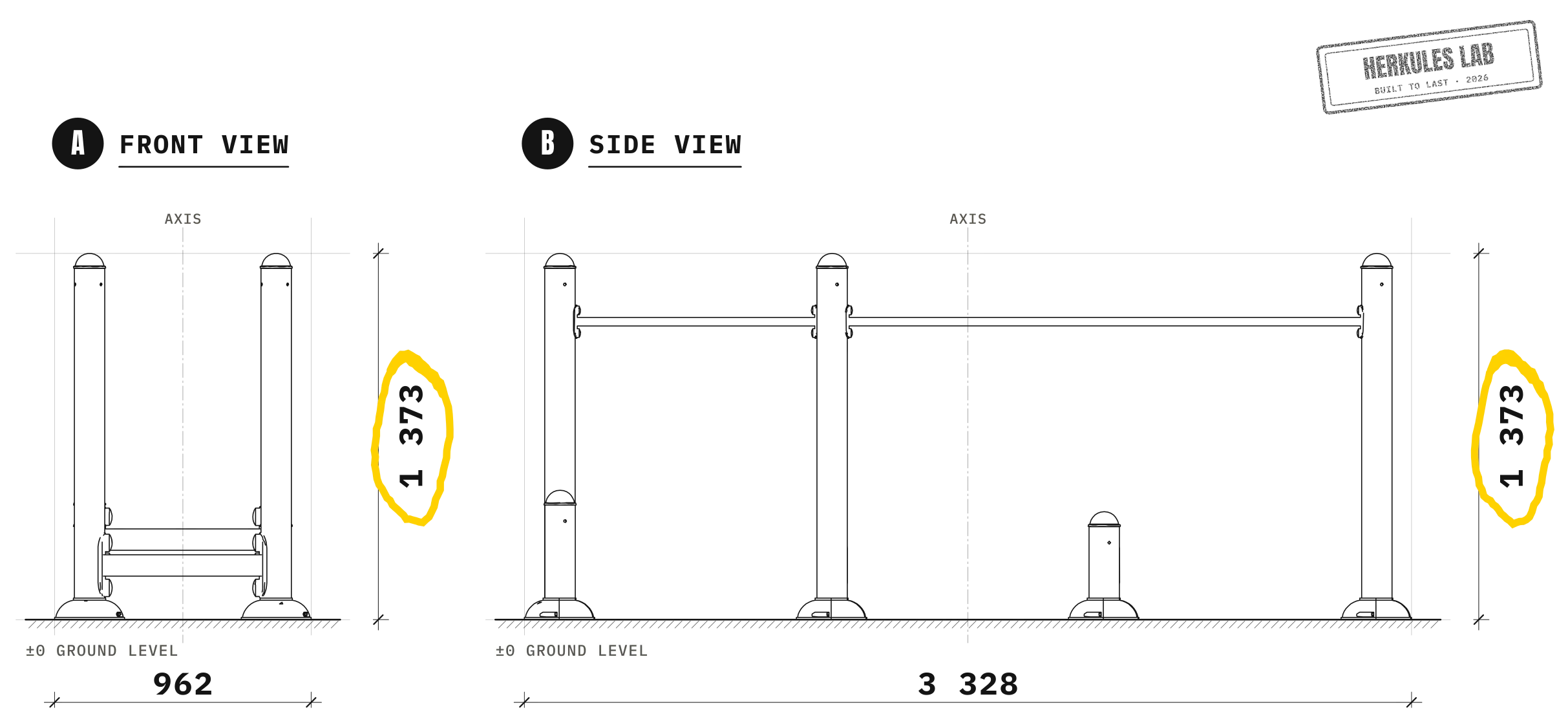 Hurdles - Senior Fitness / PRM — Dimensioned drawing