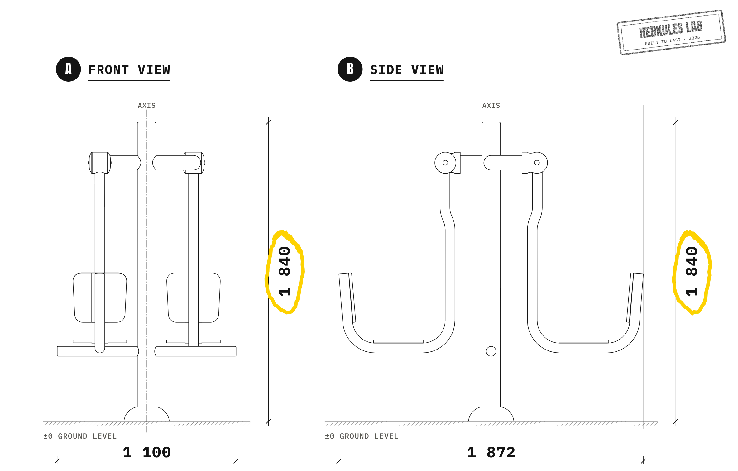 Leg Press - Stainless steel fitness equipment — Dimensioned drawing