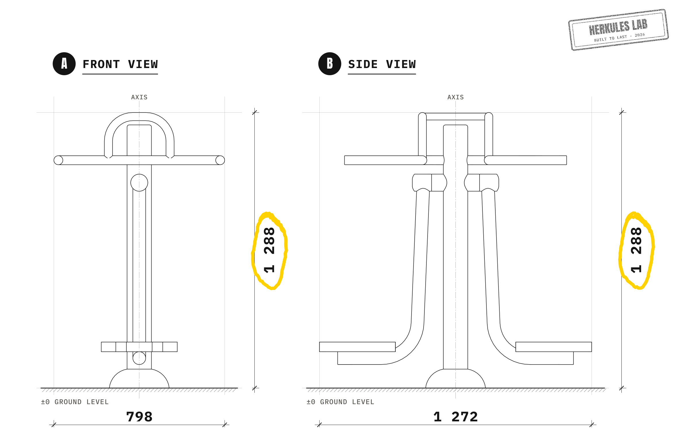 Surfer - Stainless steel fitness equipment — Dimensioned drawing