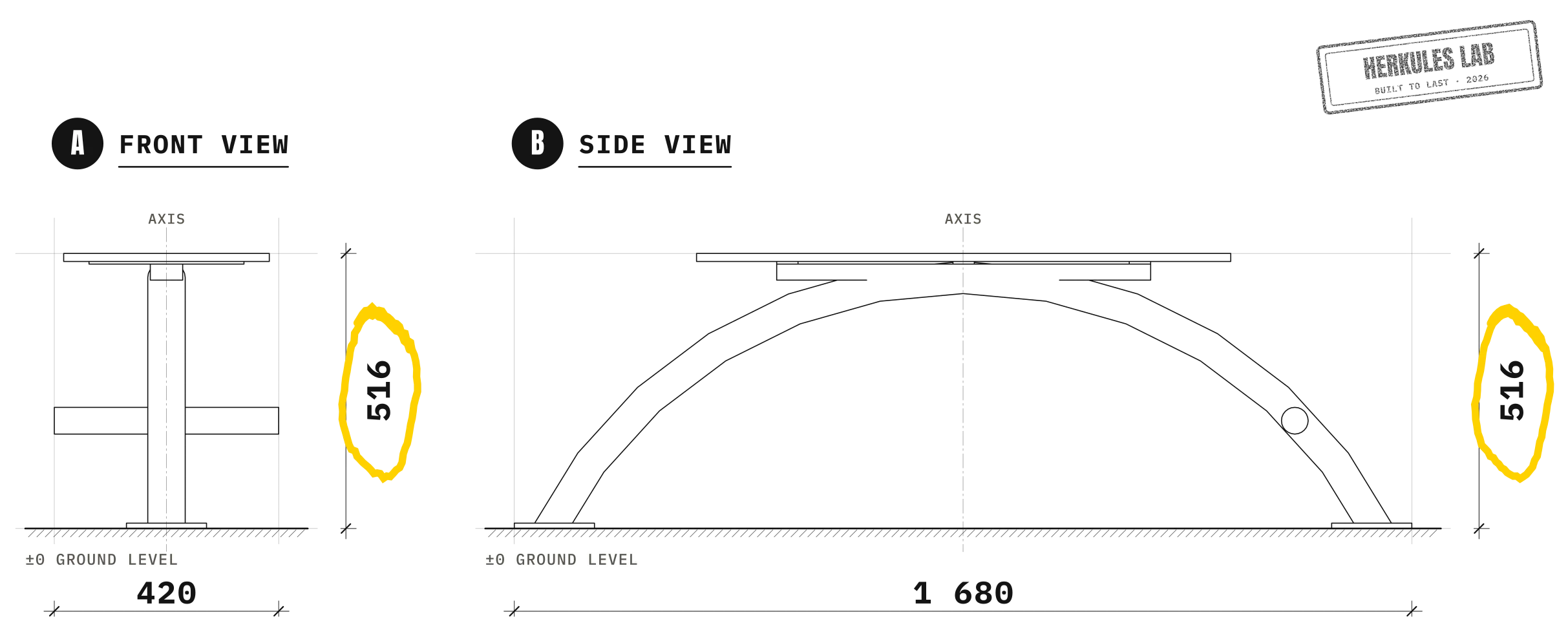 Ab bench - Stainless steel fitness equipment — Dimensioned drawing