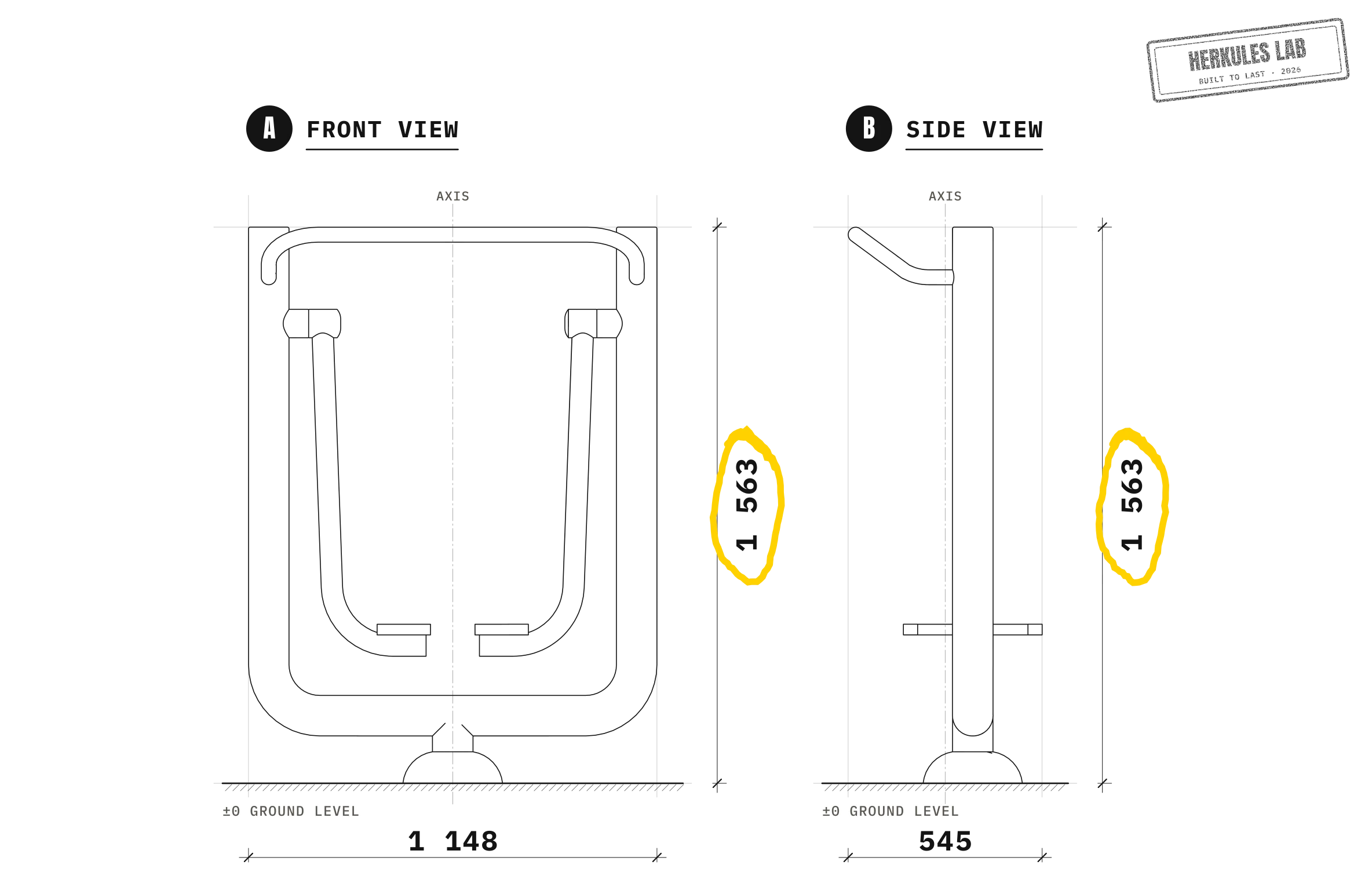 Walker - Stainless steel fitness equipment — Dimensioned drawing