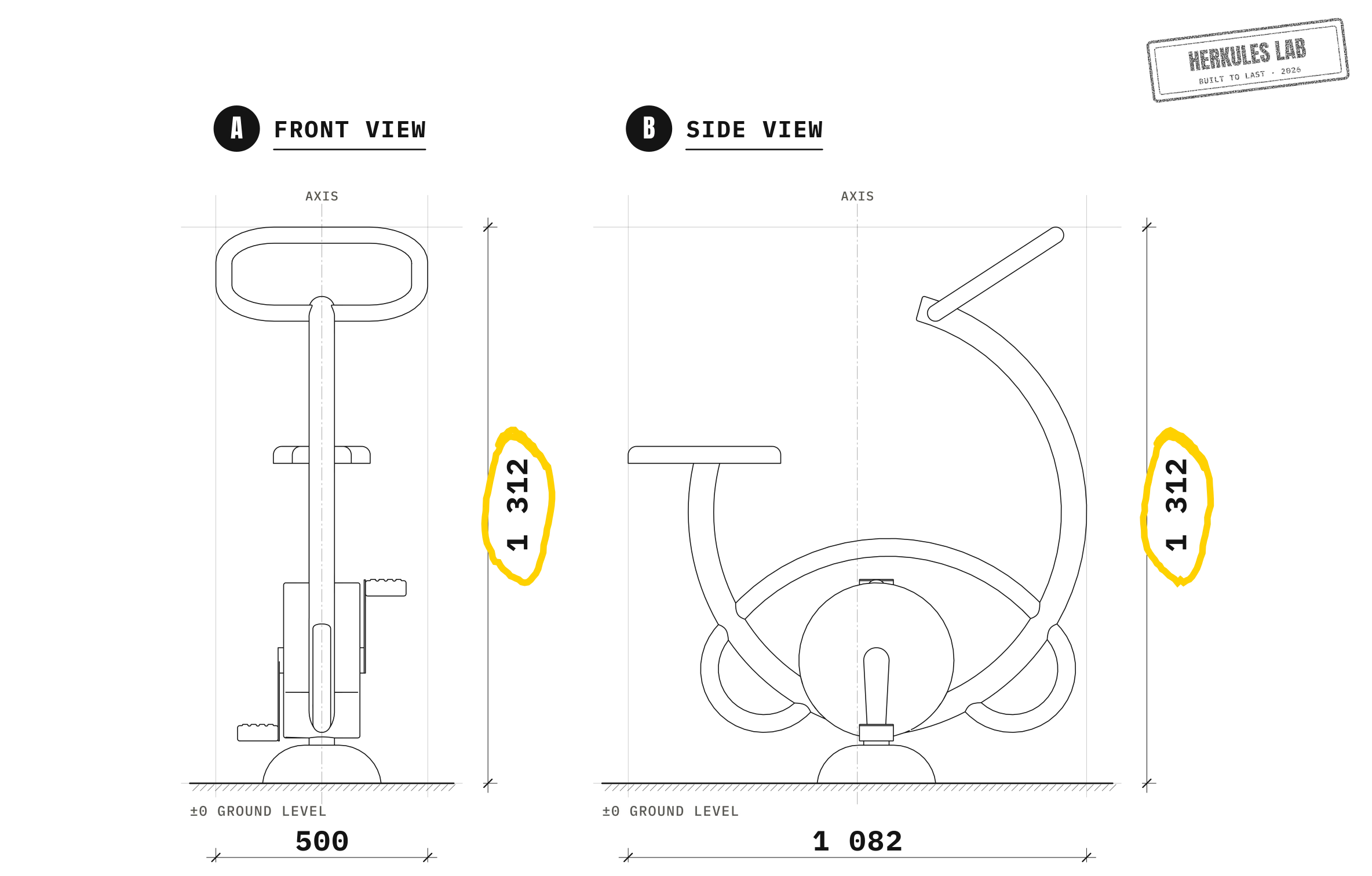 Bikes - Stainless steel fitness equipment — Dimensioned drawing
