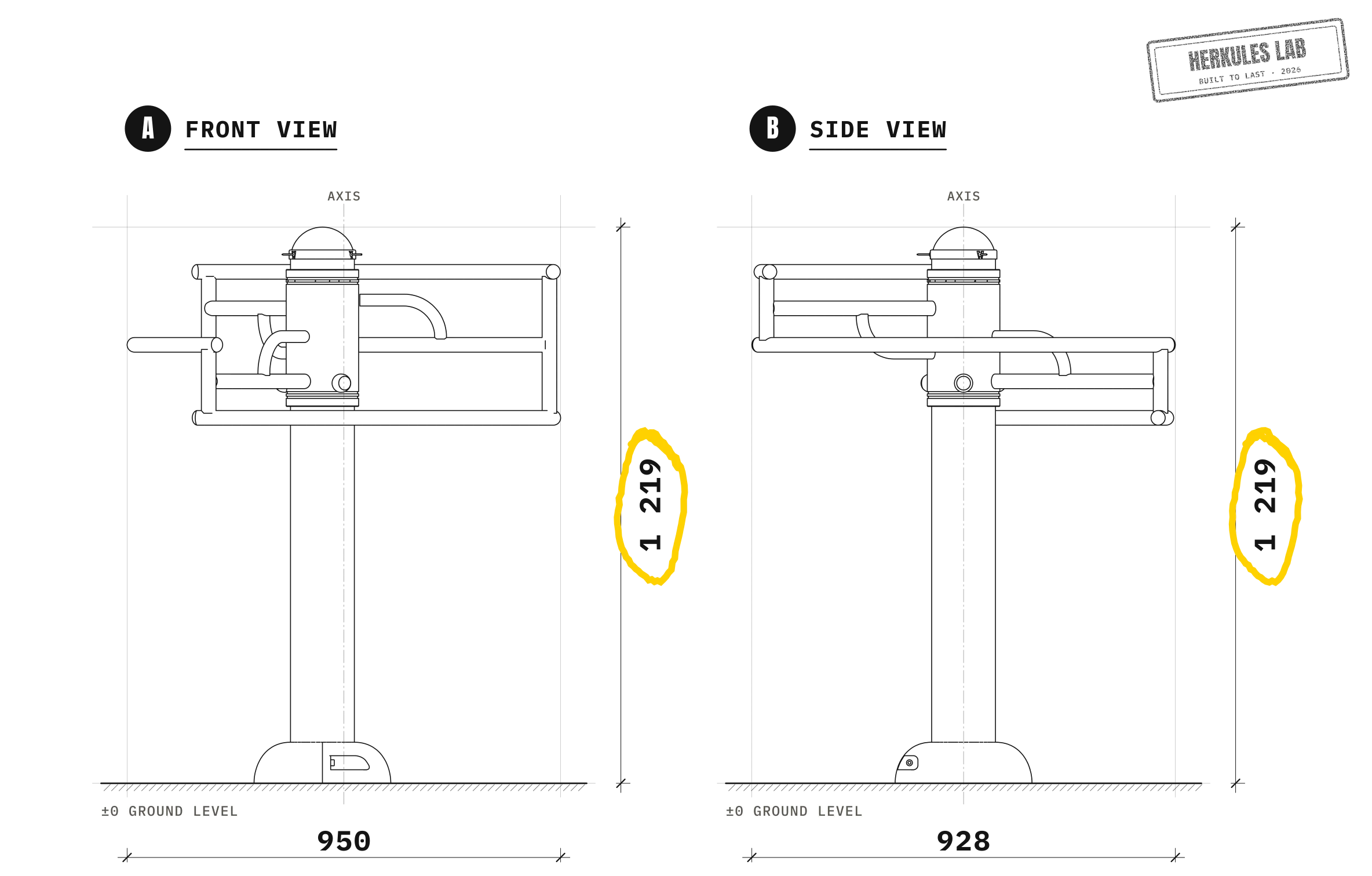 Stretch - Outdoor fitness equipment — Dimensioned drawing