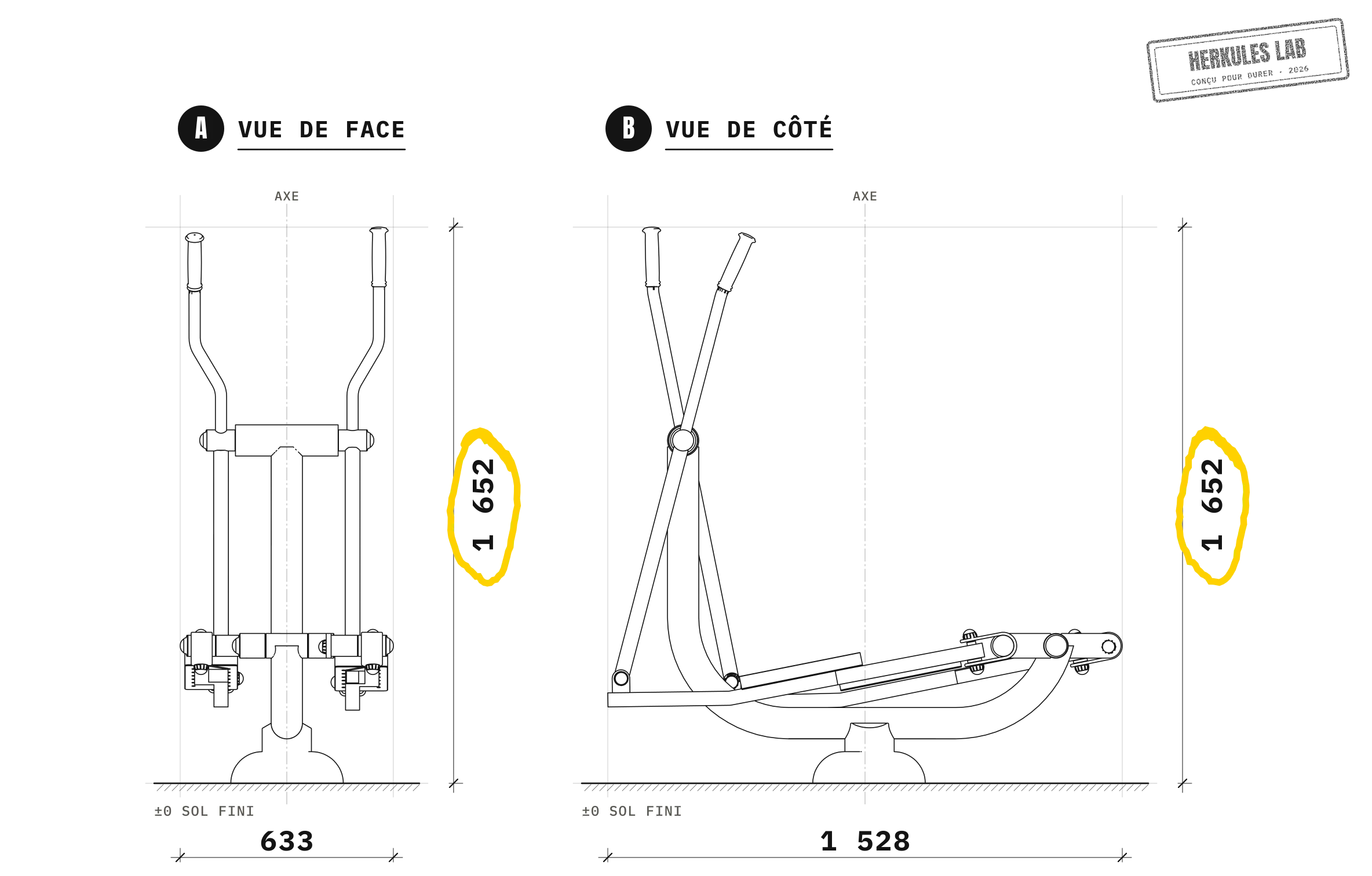 Vélo Elliptique Extérieur - Appareil de Fitness — Plan coté