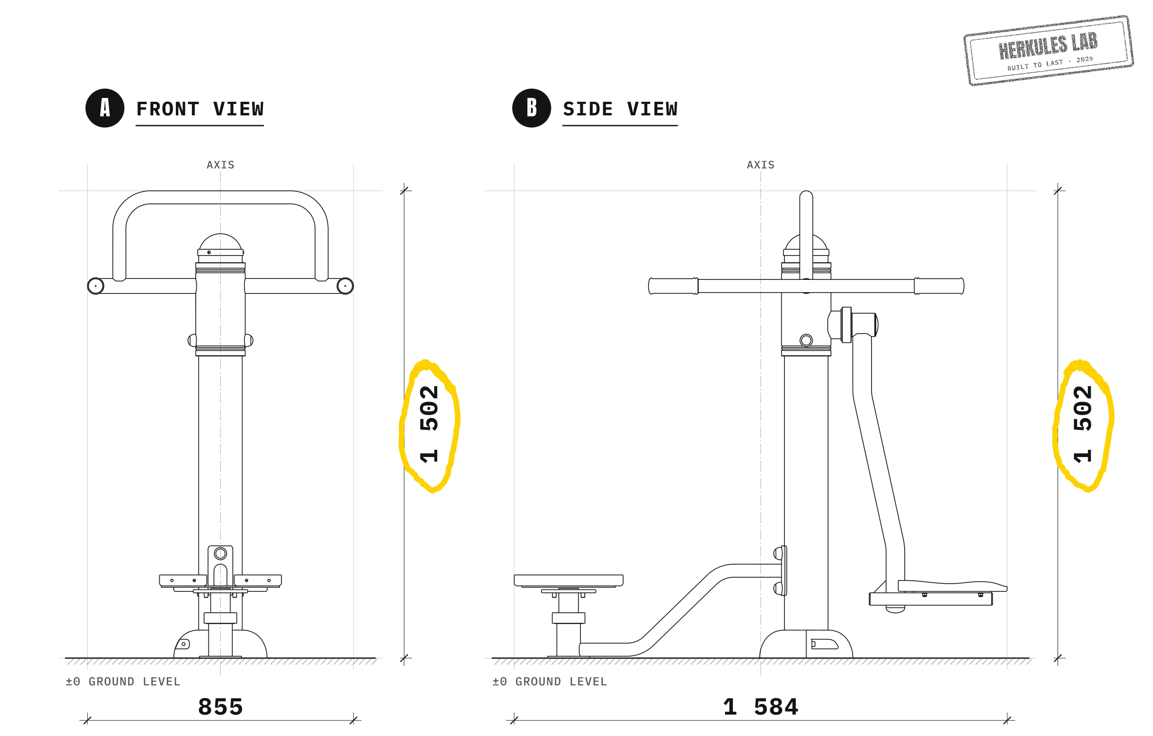 Surfeur + Twister - Outdoor Fitness Equipment — Dimensioned drawing