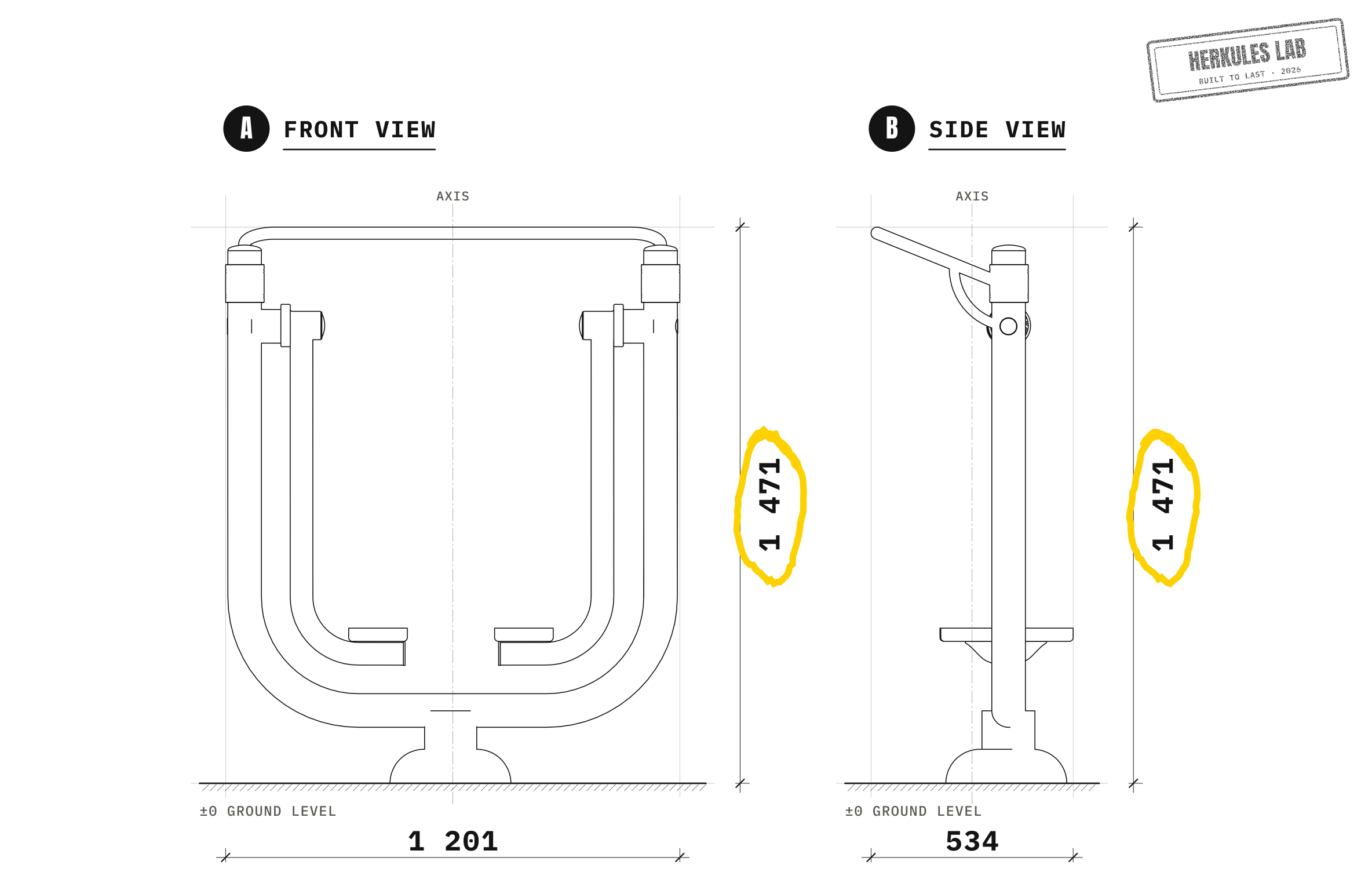 Walker - Outdoor Fitness Equipment — Dimensioned drawing