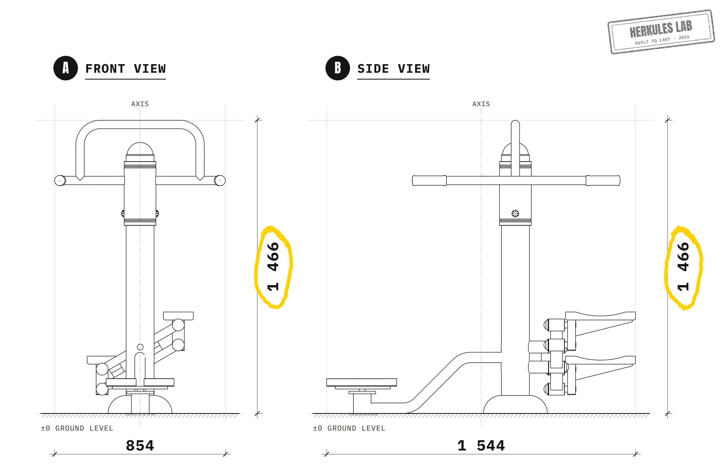 Twister + Stepper - Outdoor fitness equipment — Dimensioned drawing