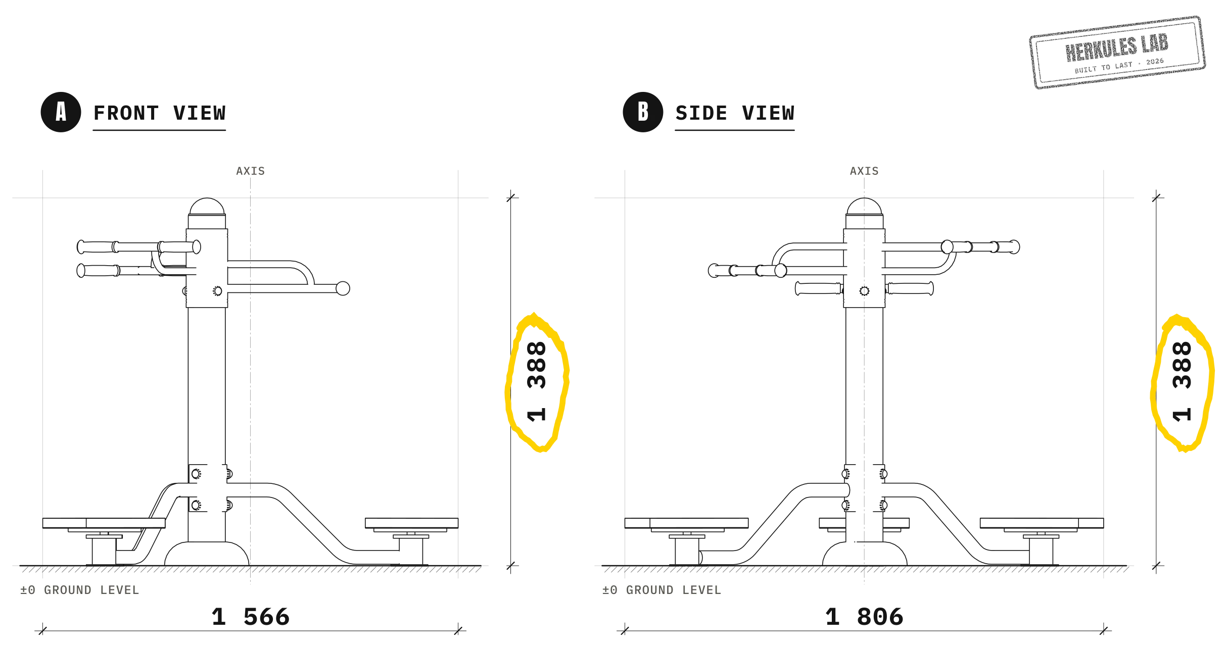 Triple Twister - Outdoor Fitness Machine — Dimensioned drawing