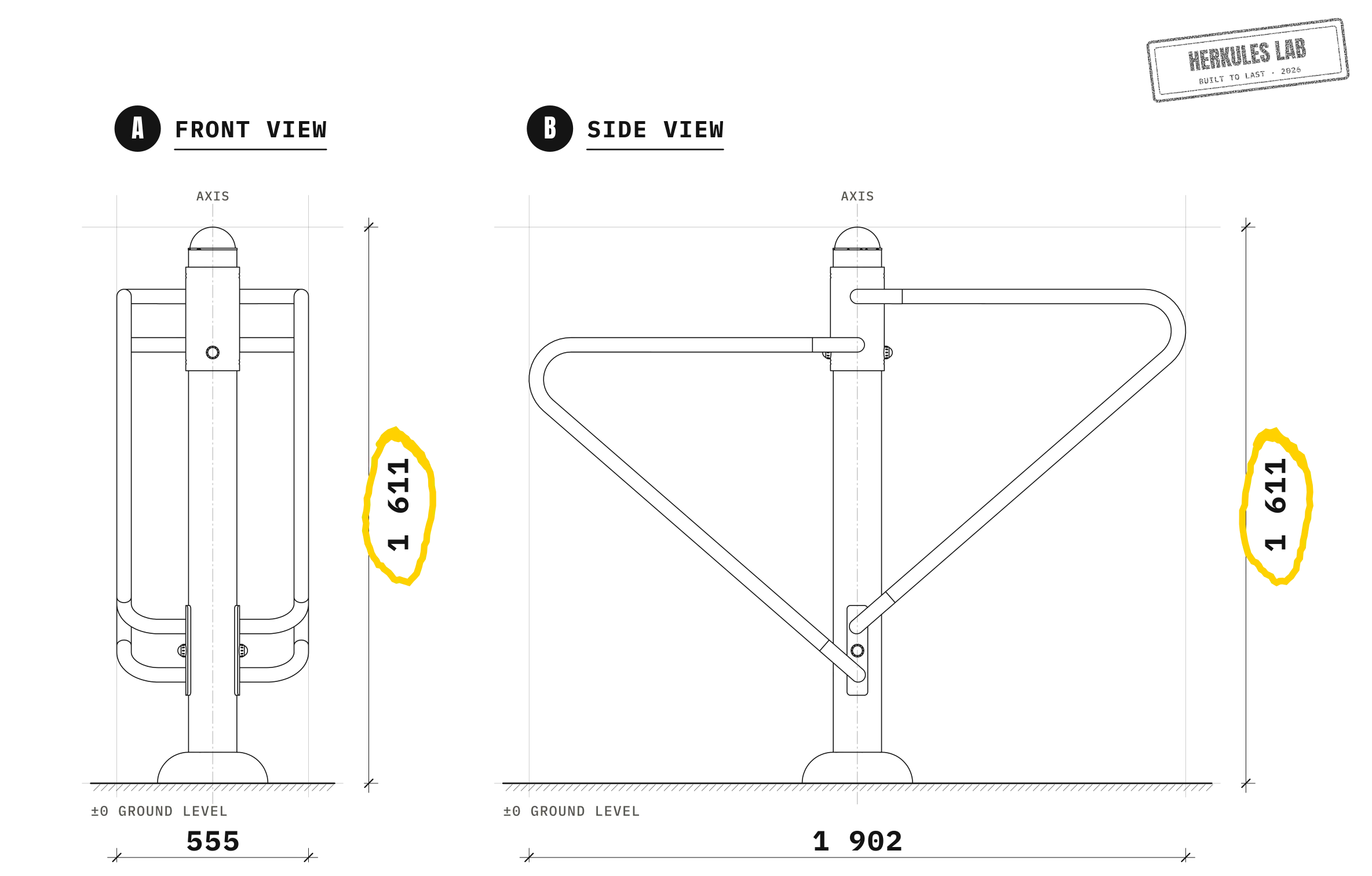Parallel Bars - Outdoor Fitness Equipment — Dimensioned drawing