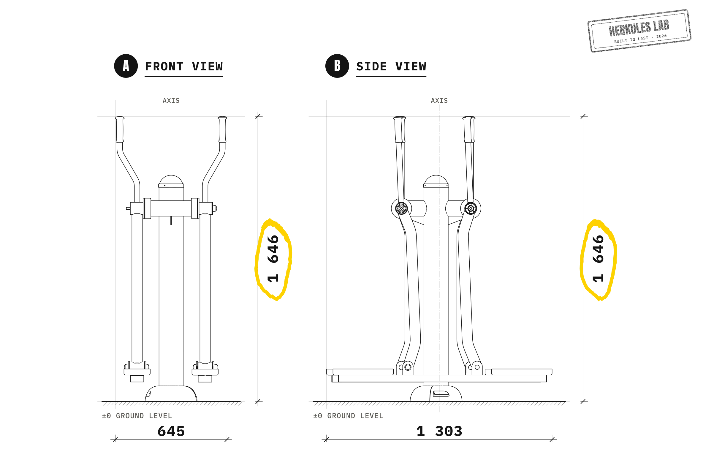 Double Skater - Outdoor Fitness Equipment — Dimensioned drawing