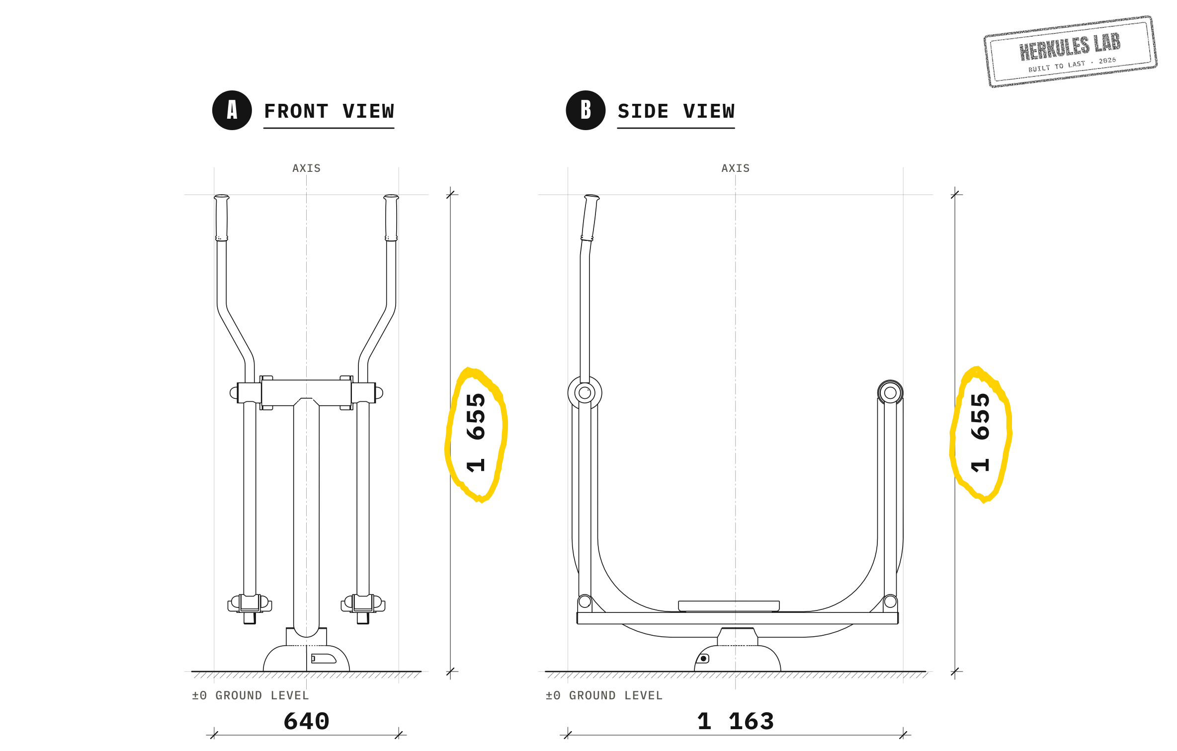 Simple Skater - Outdoor Fitness Equipment — Dimensioned drawing