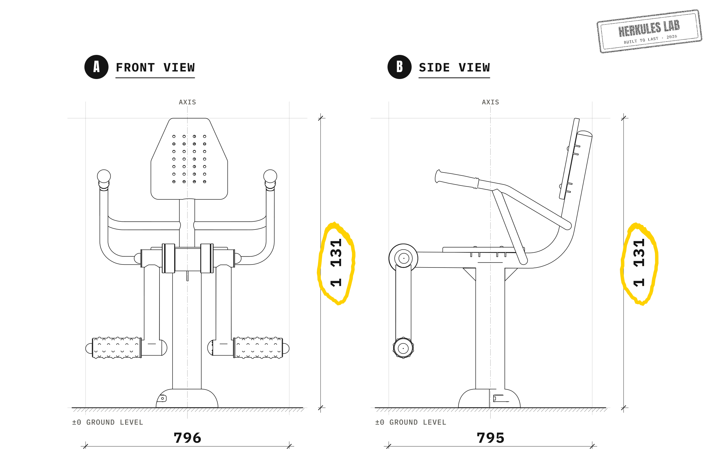 Leg Lift - Outdoor Fitness Equipment — Dimensioned drawing