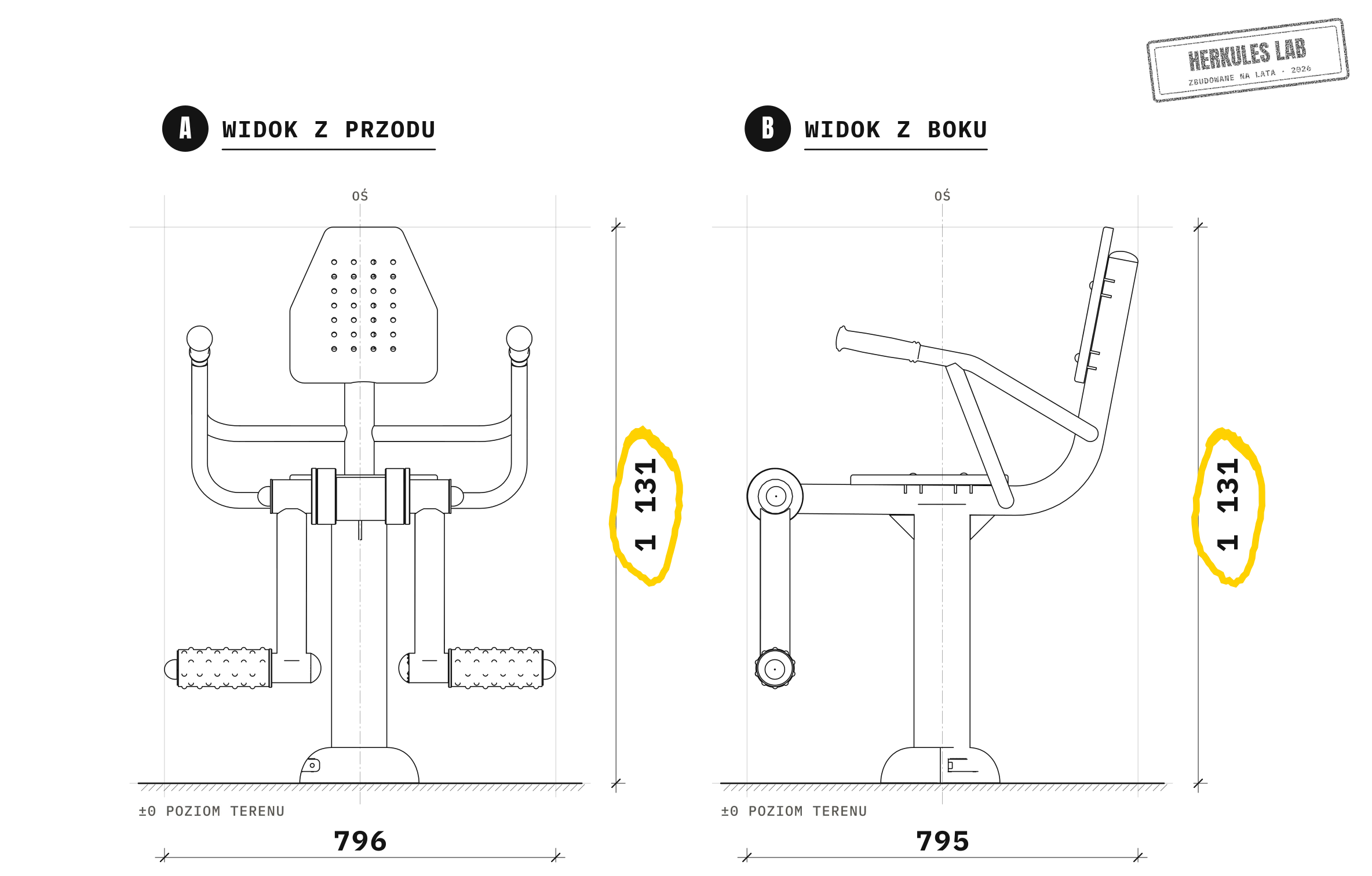 Prostownik nóg — Rysunek wymiarowy