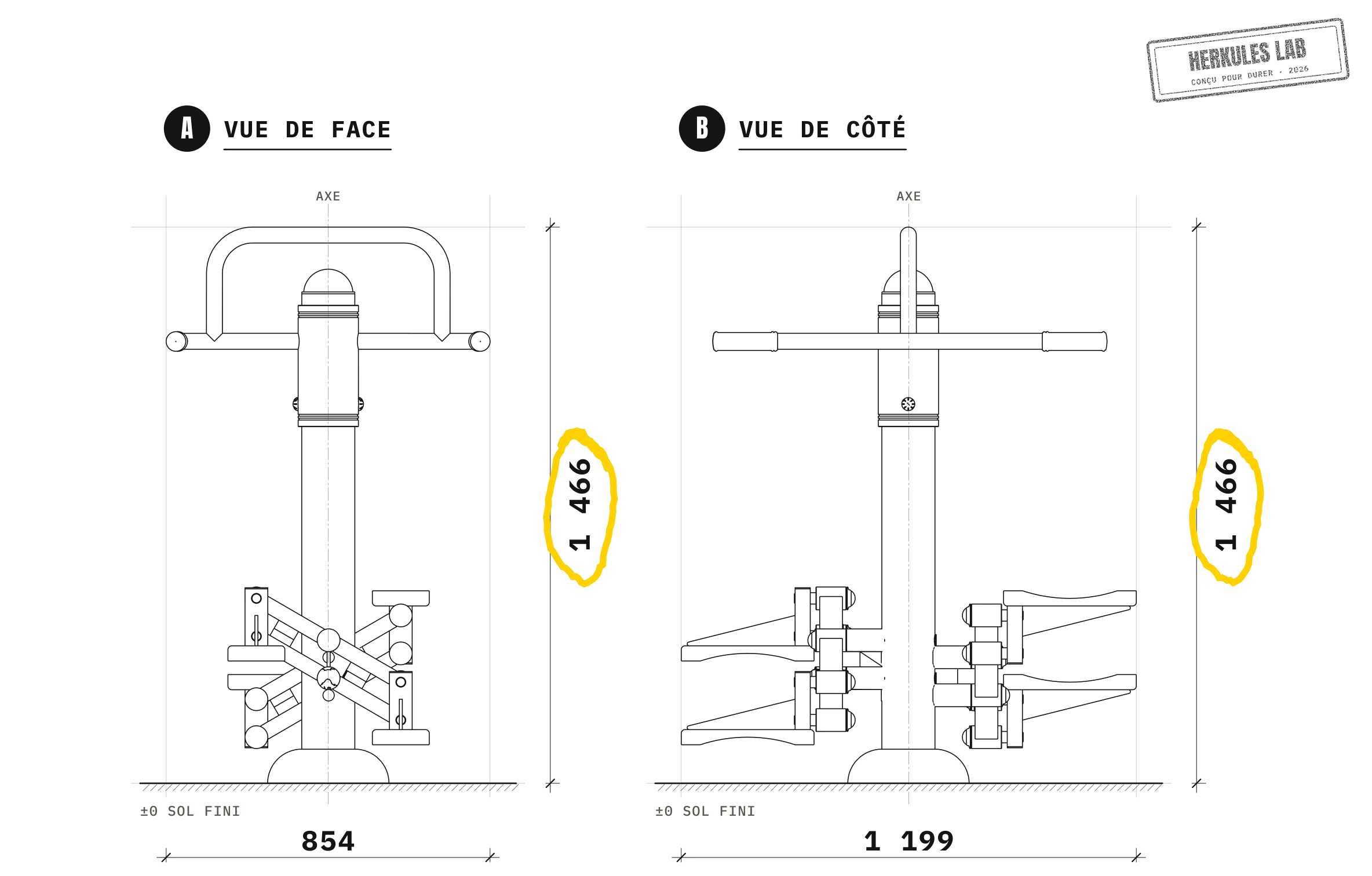 Stepper Double - Appareil de Fitness Extérieur — Plan coté