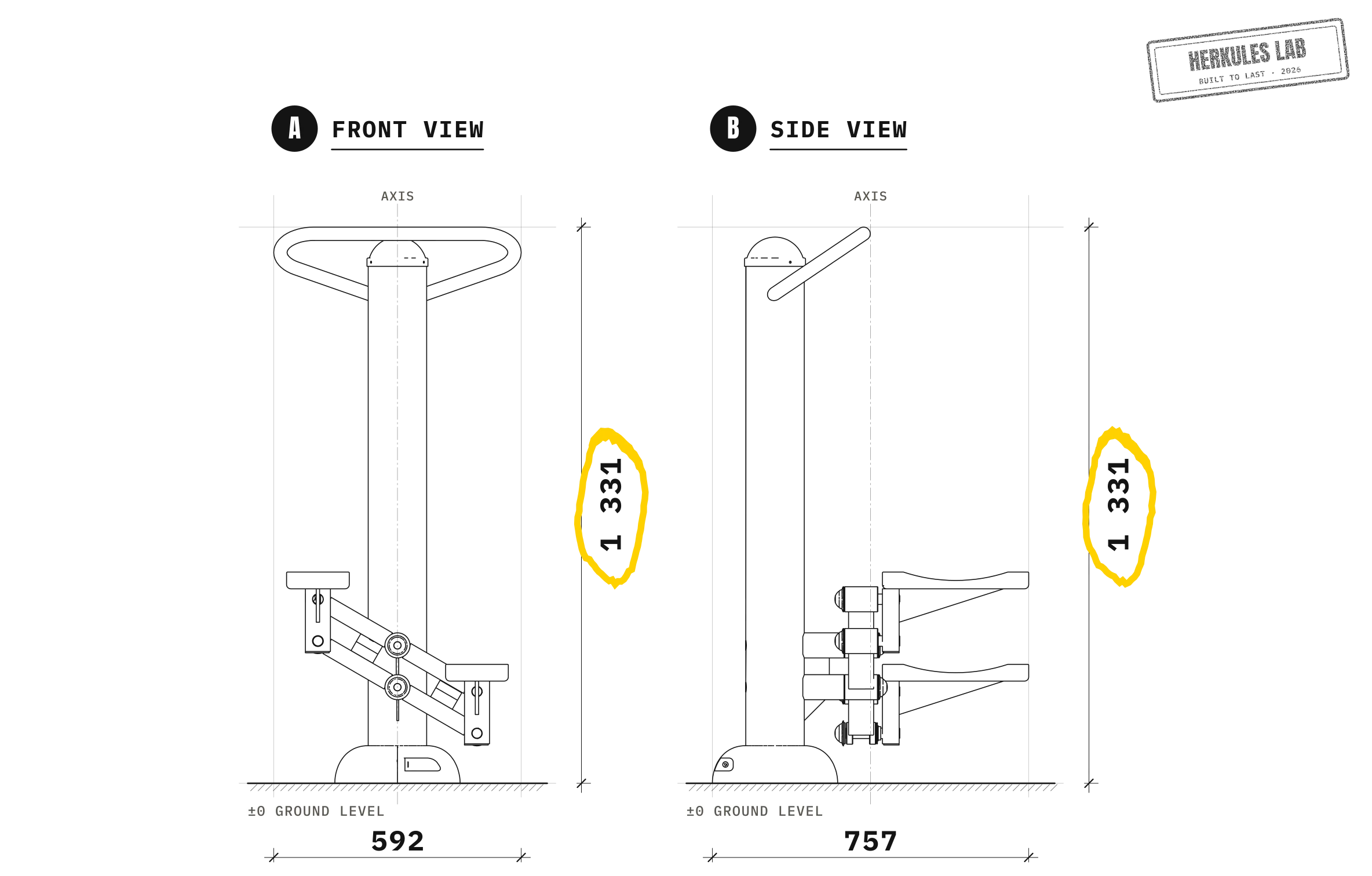 Stepper Simple - Outdoor Fitness Equipment — Dimensioned drawing