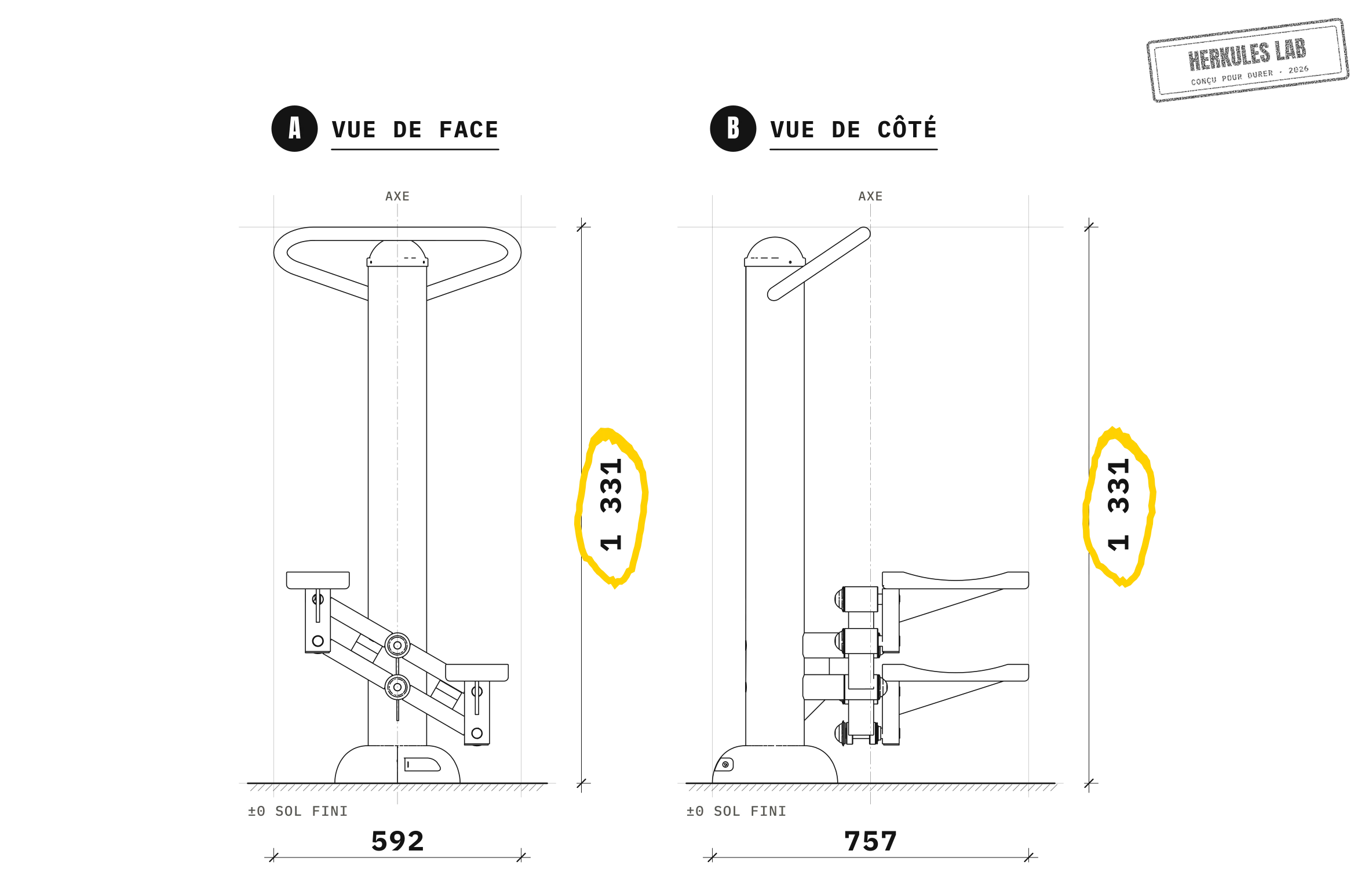 Stepper Simple - Appareil de Fitness Extérieur — Plan coté