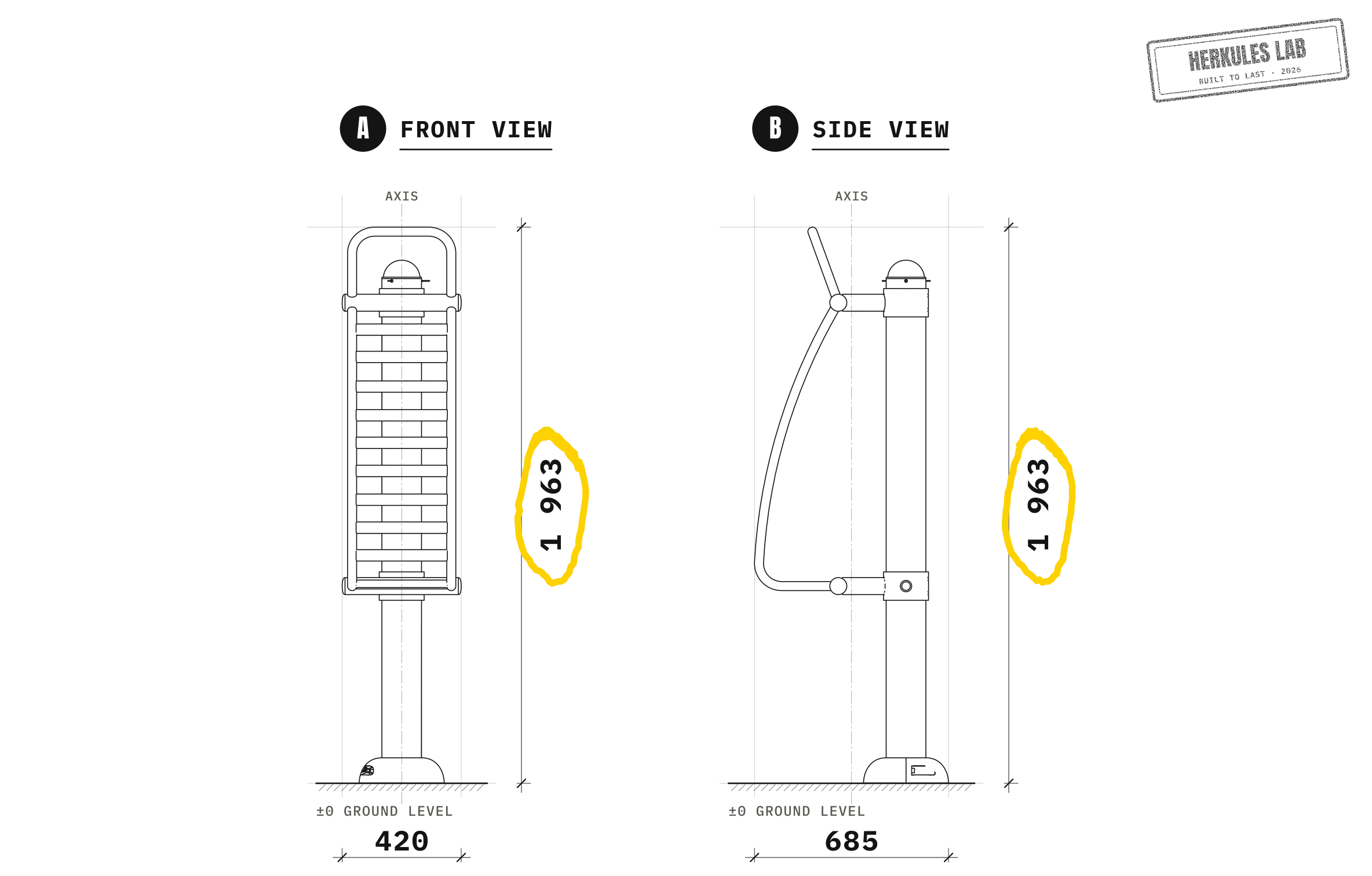 Single Ladder - Outdoor Fitness Equipment — Dimensioned drawing