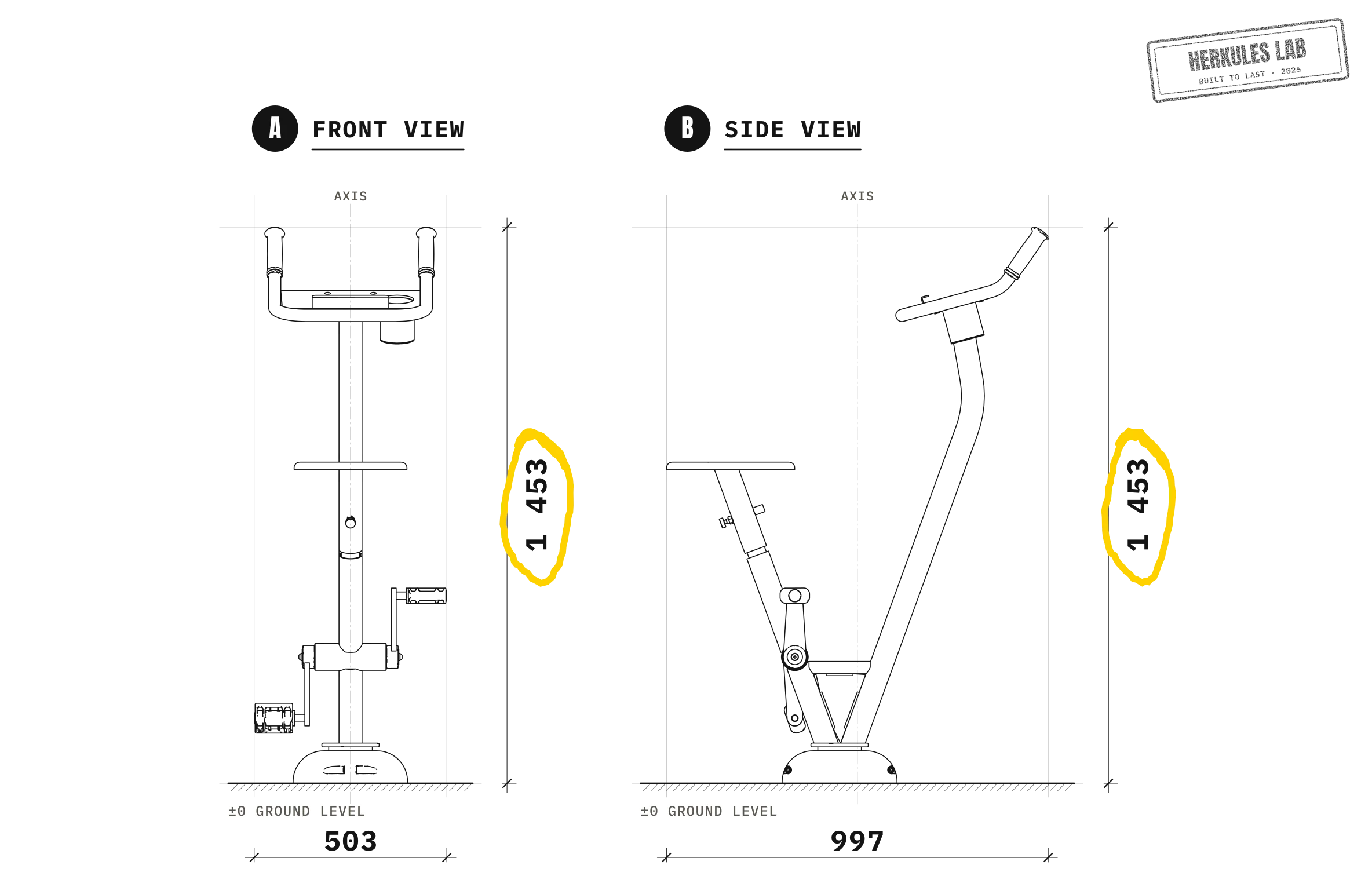 Bike - Outdoor fitness equipment — Dimensioned drawing