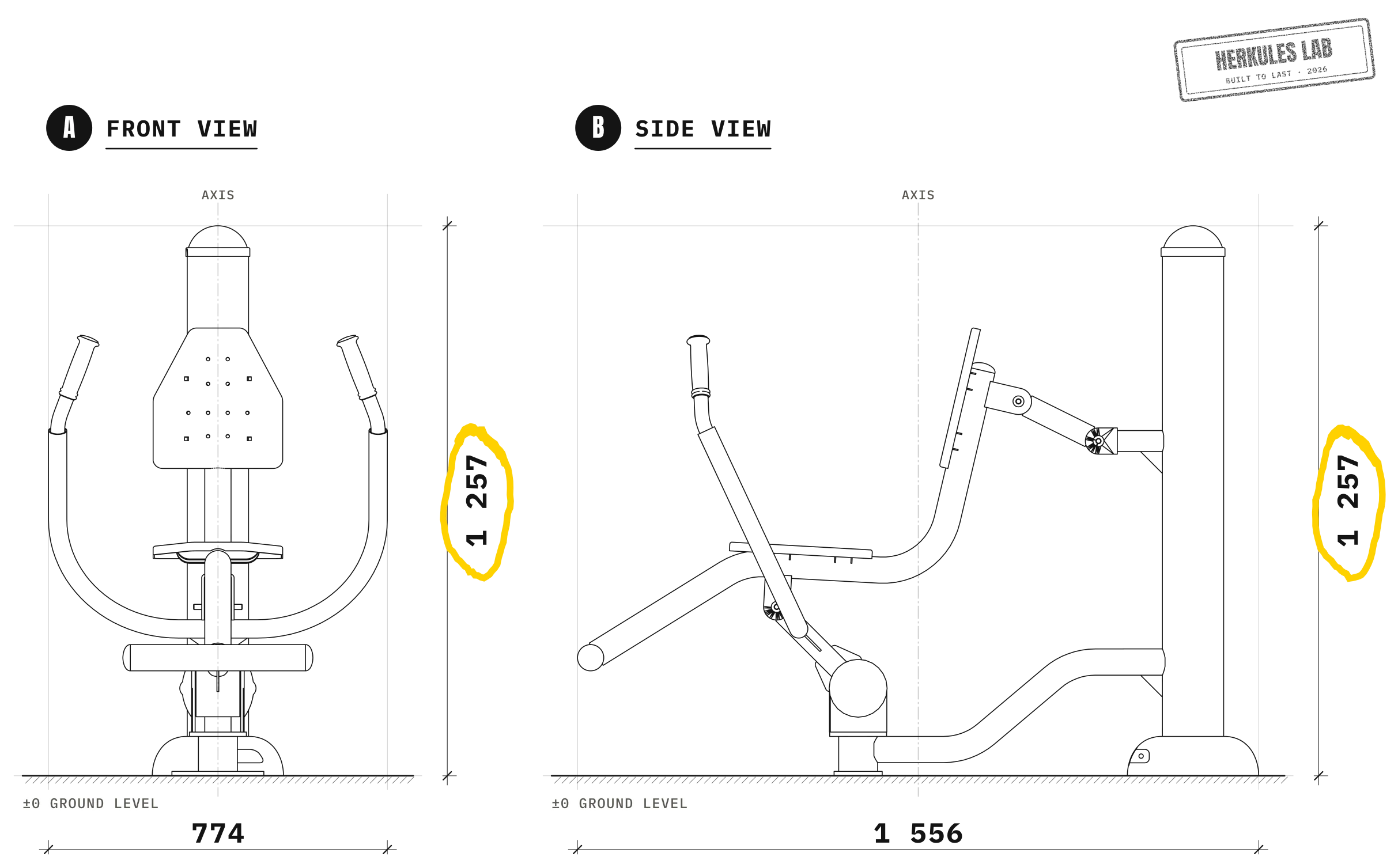 Arm Press - Outdoor Fitness Equipment — Dimensioned drawing