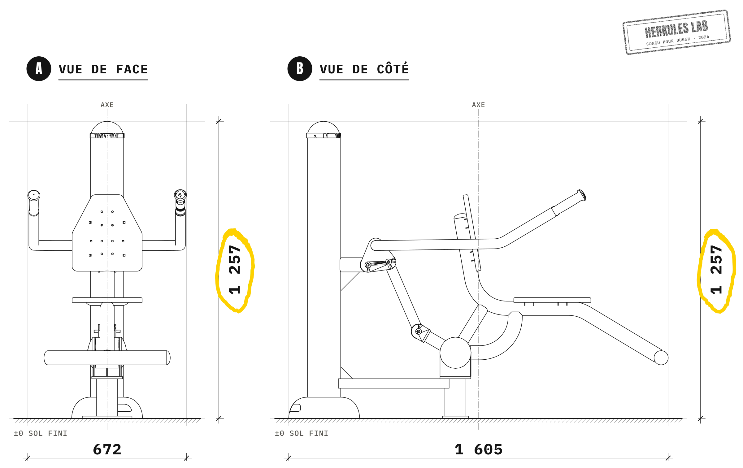 Low Row Machine Extérieure — Plan coté