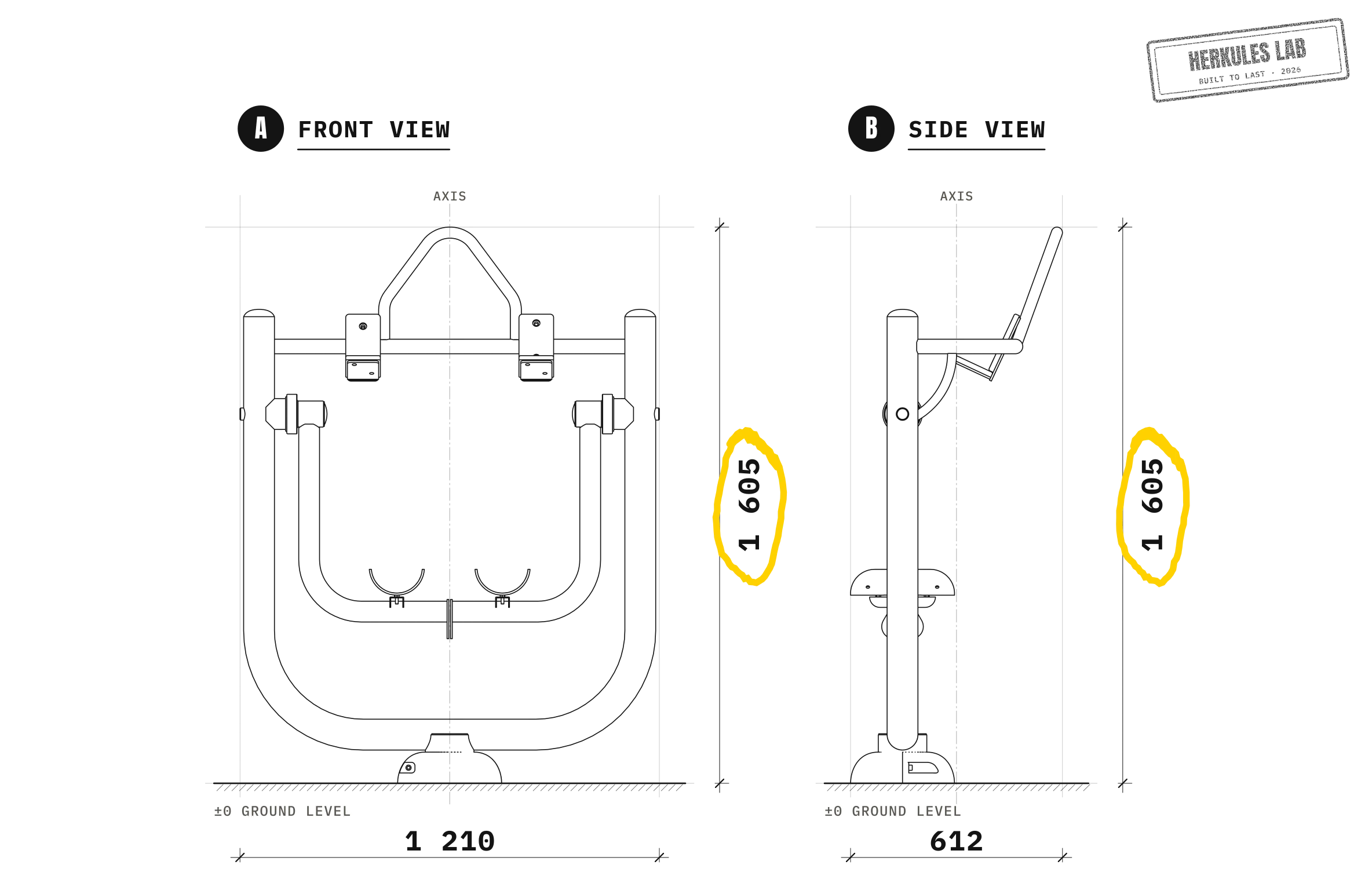 Abdominal - Outdoor Fitness Equipment — Dimensioned drawing