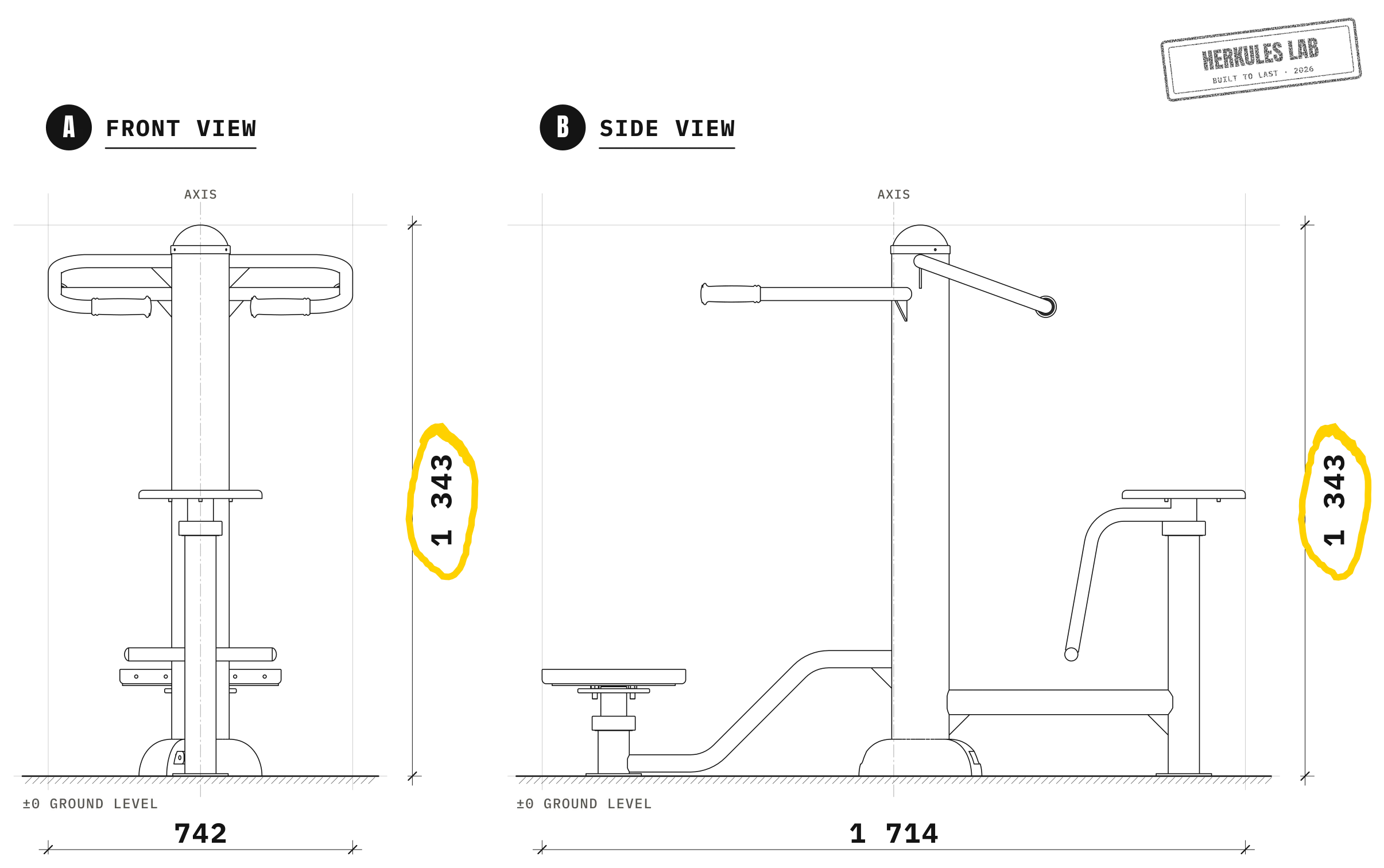 Twister Sit-Stand - Outdoor Fitness Machine — Dimensioned drawing