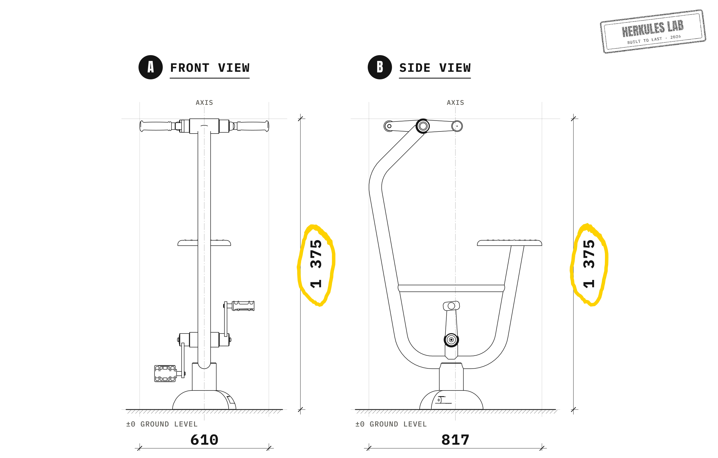 Outdoor arm bike - Fitness equipment — Dimensioned drawing