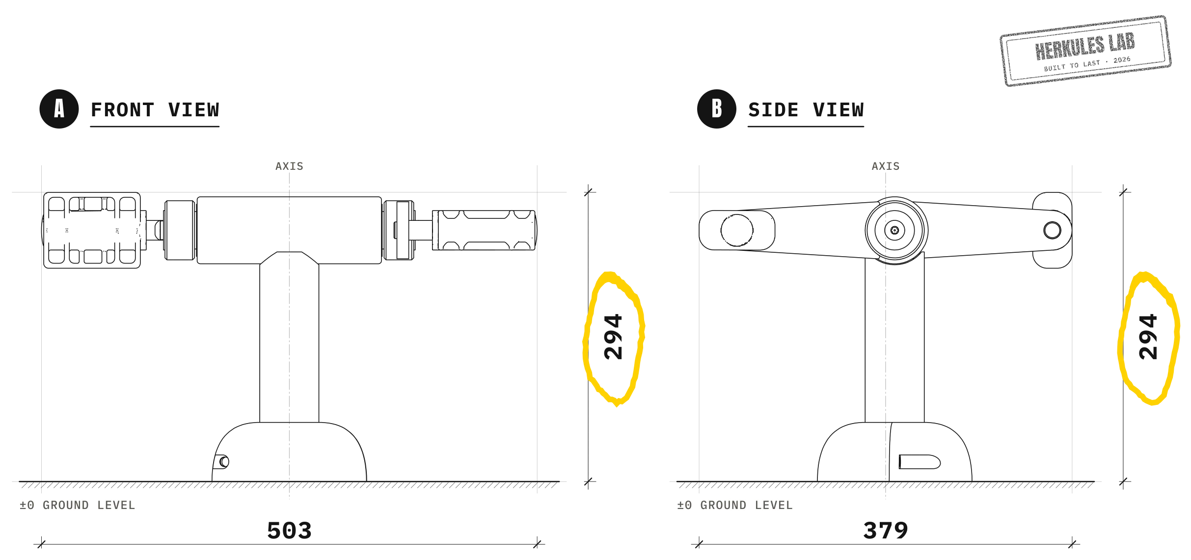 Senior outdoor crankset — Dimensioned drawing